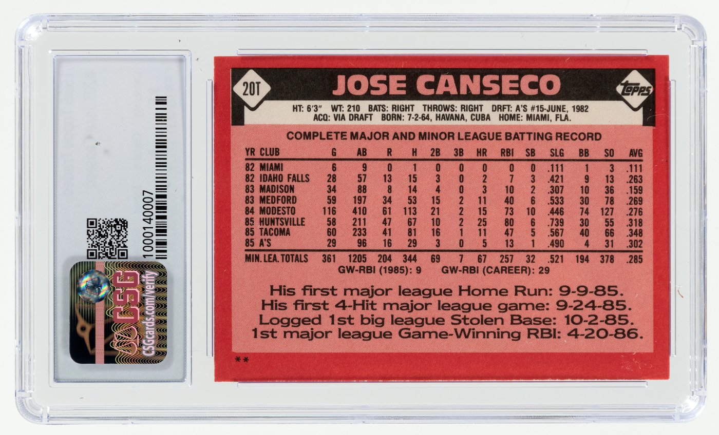 Jose Canseco Rookie 1986 Topps Traded #20T Oakland Athletics, A's