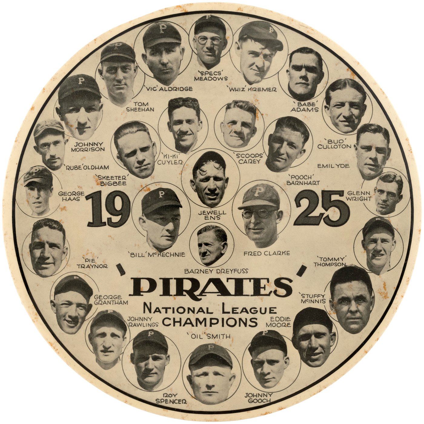 Hake's - 1925 PITTSBURGH PIRATES NATIONAL LEAGUE CHAMPIONS HUGE CELLULOID  DISPLAY WITH SIX HOF'ERS.