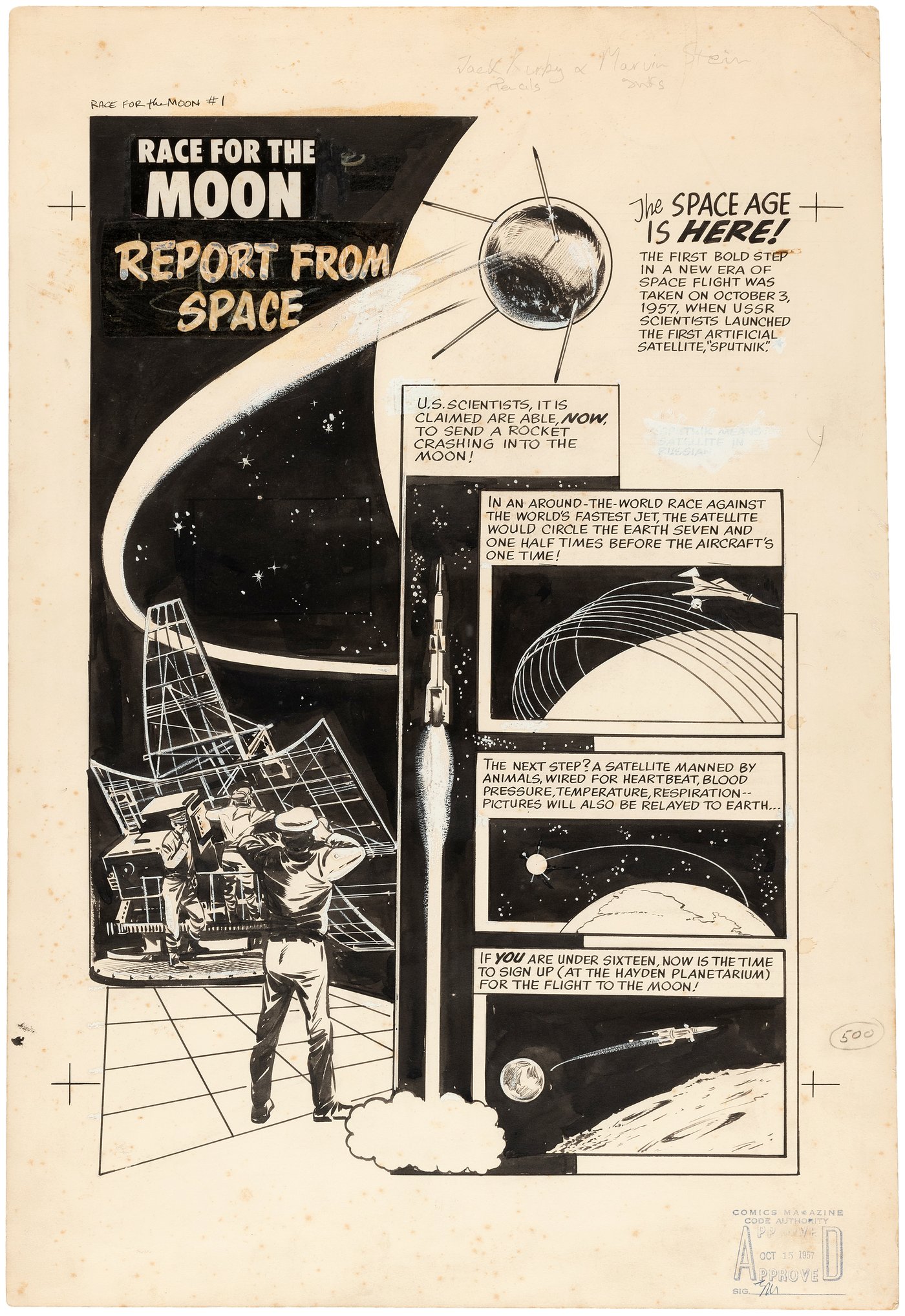 Hake's - RACE FOR THE MOON #1 COMIC BOOK TITLE PAGE ORIGINAL ART BY BOB ...