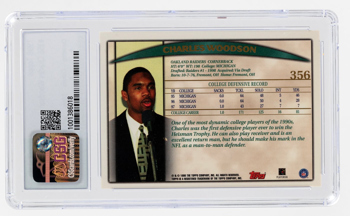 Hake's - 1998 Topps #356 Charles Woodson (hof) Rookie Card Csg 8.5 Nm 