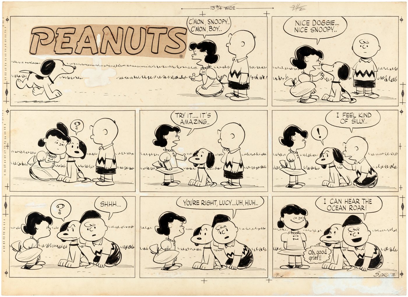 Hake's PEANUTS JULY 3, 1955 SUNDAY PAGE ORIGINAL ART BY CHARLES SCHULZ.