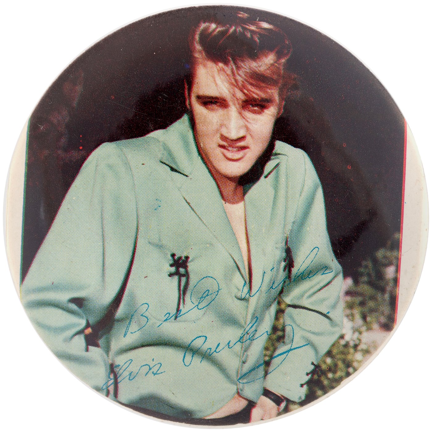 Hake's - ELVIS BUTTON FROM PHOTO SHOOT AT NEW FRONTIER HOTEL IN LAS VEGAS.