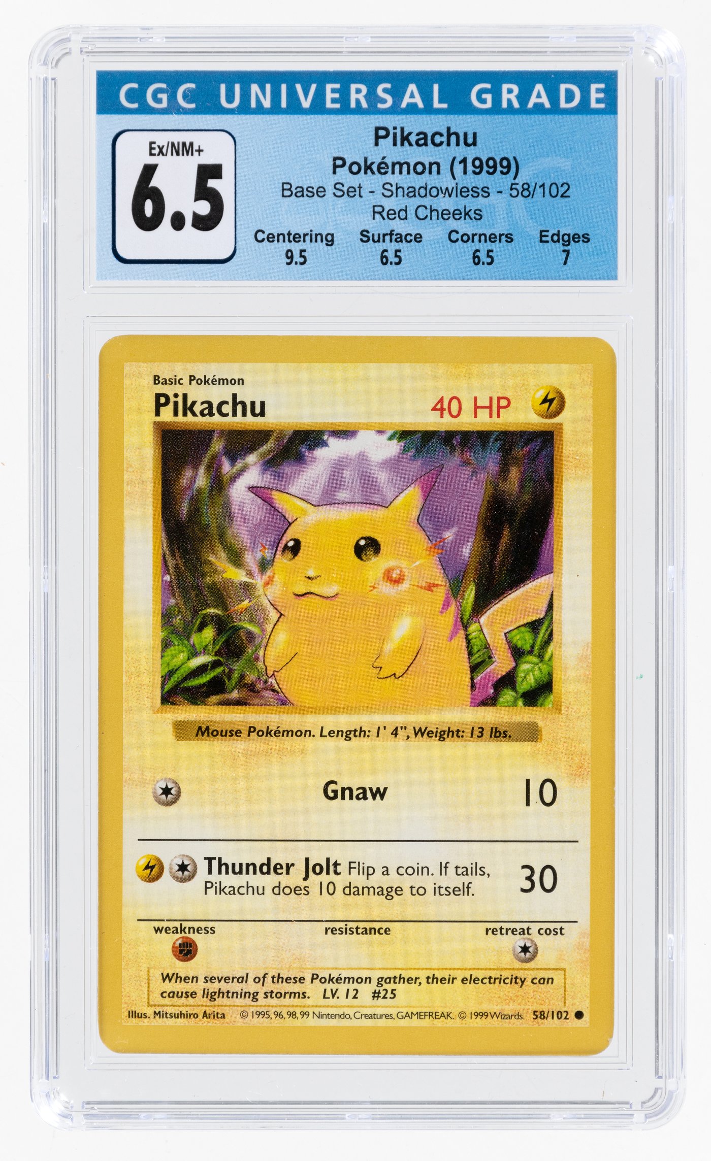 Hake's - 1999 POKÉMON BASE SET PIKACHU 58/102 SHADOWLESS (RED CHEEKS ...