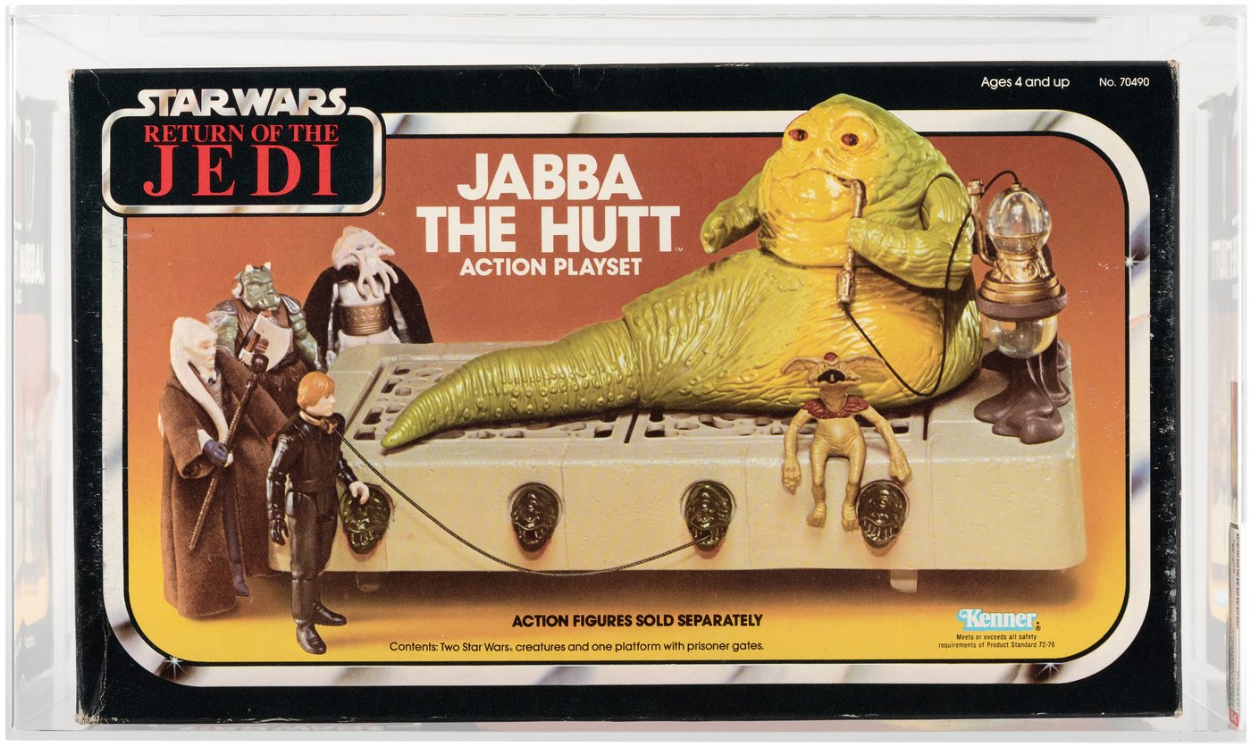 STAR WARS 3.75 JABBA THE HUTT ROTJ 2004 SAGA COLLECTION W/ ACCESSORIES AND  BAR