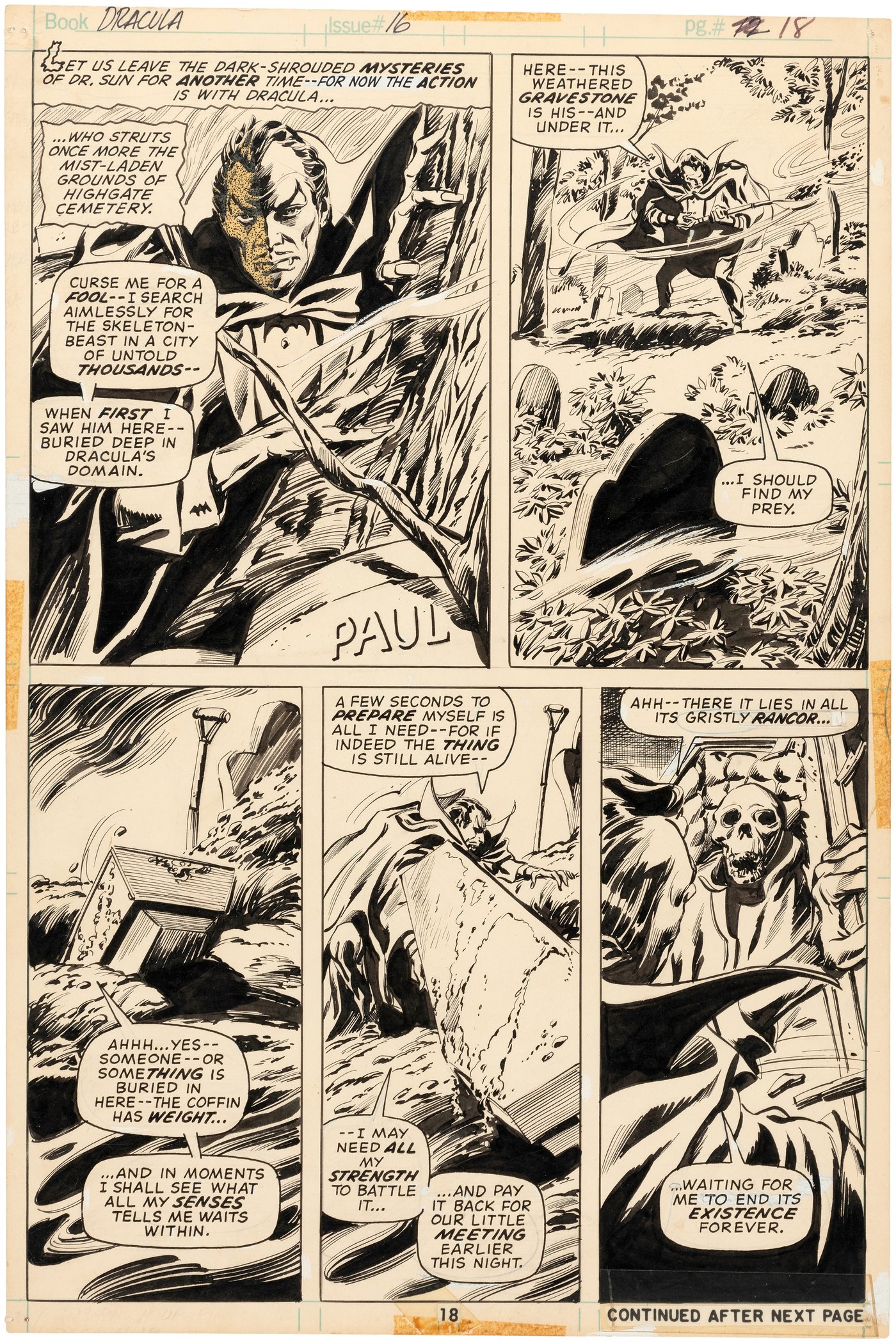 Hake's - THE TOMB OF DRACULA #16 COMIC BOOK PAGE ORIGINAL ART BY GENE ...