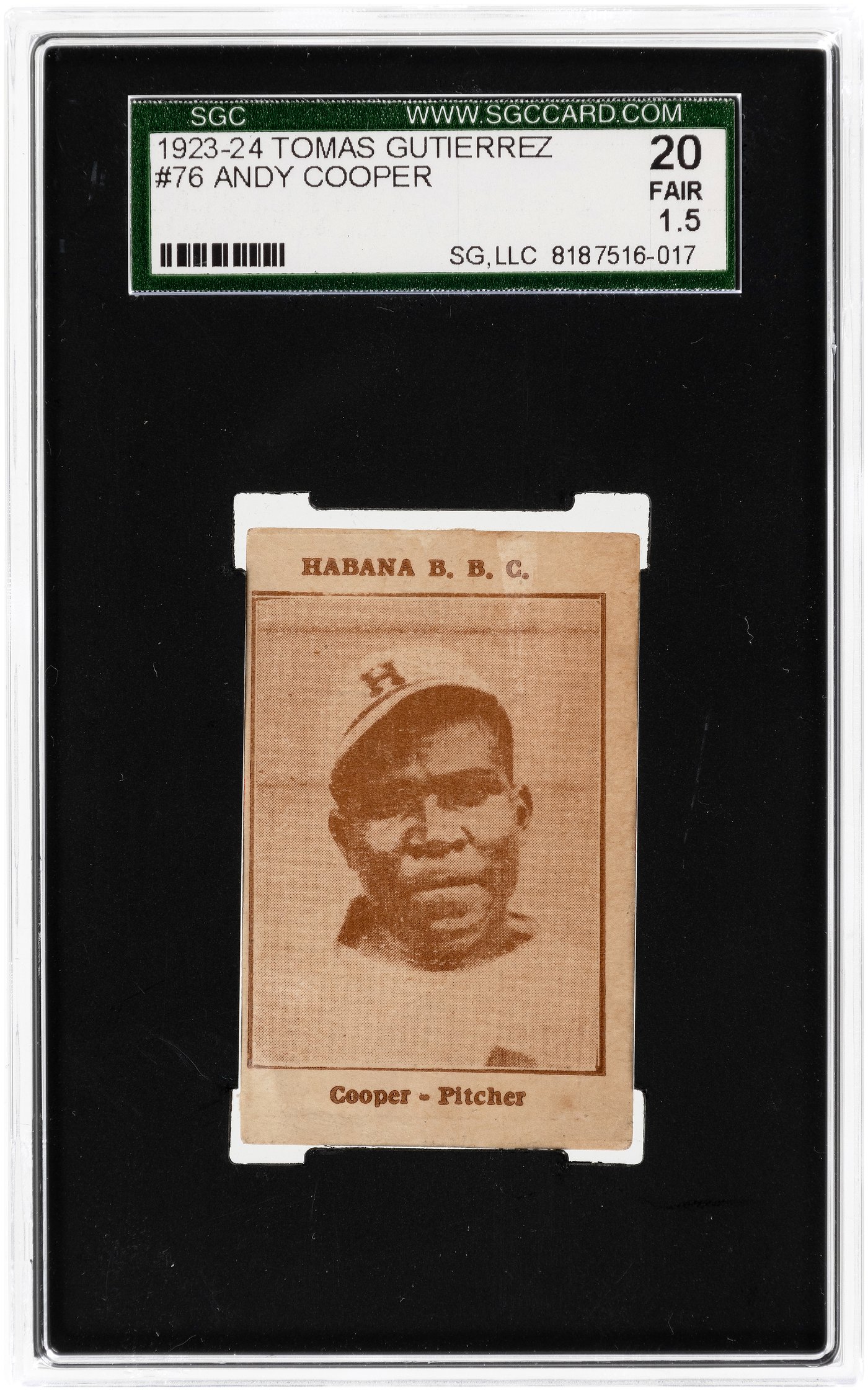 Hake's - 1923-24 TOMAS GUTIERREZ #76 ANDY COOPER (HOF) SGC 20 FAIR 1.5.