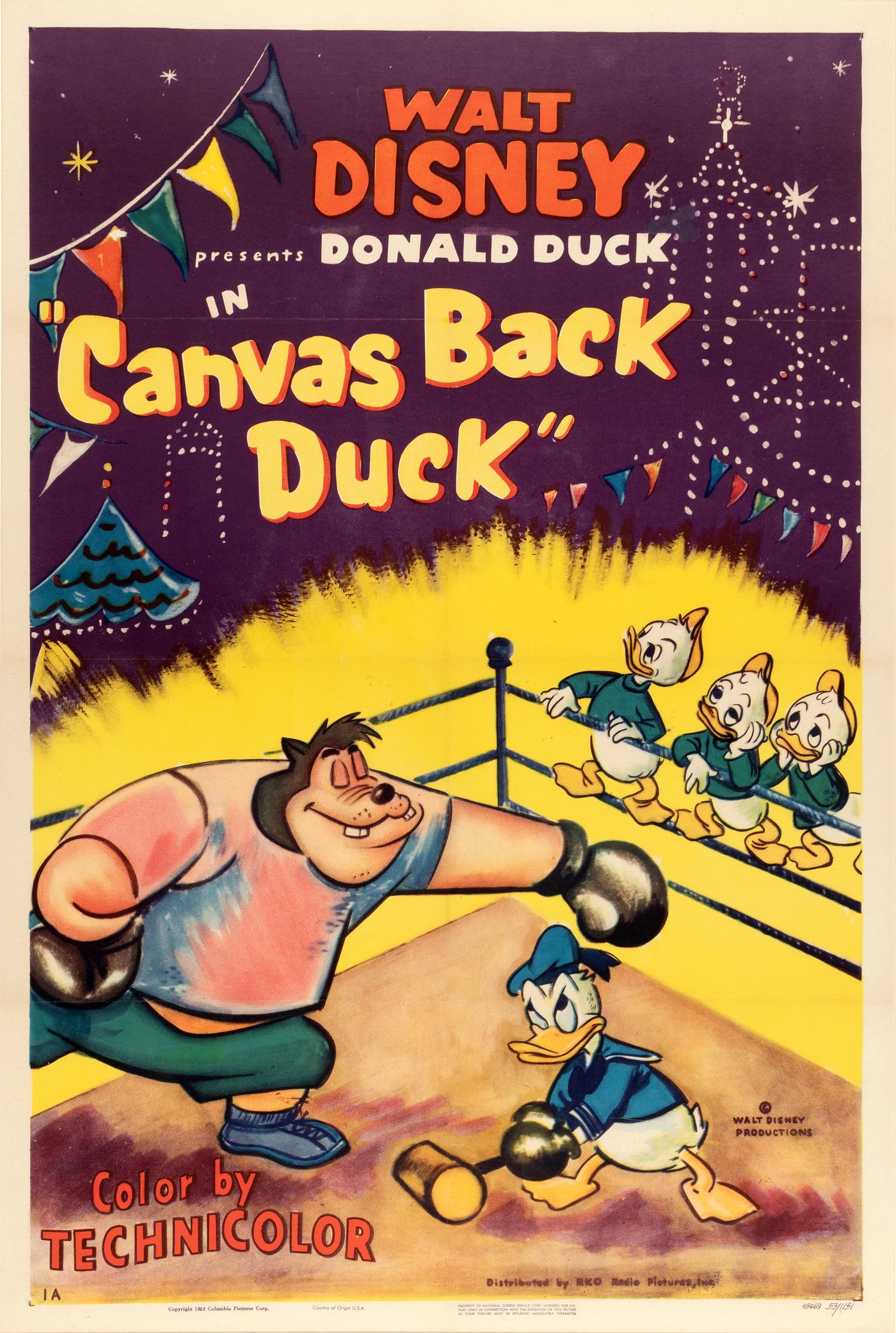 Hake's - DONALD DUCK - CANVAS BACK DUCK FRAMED CARTOON POSTER.