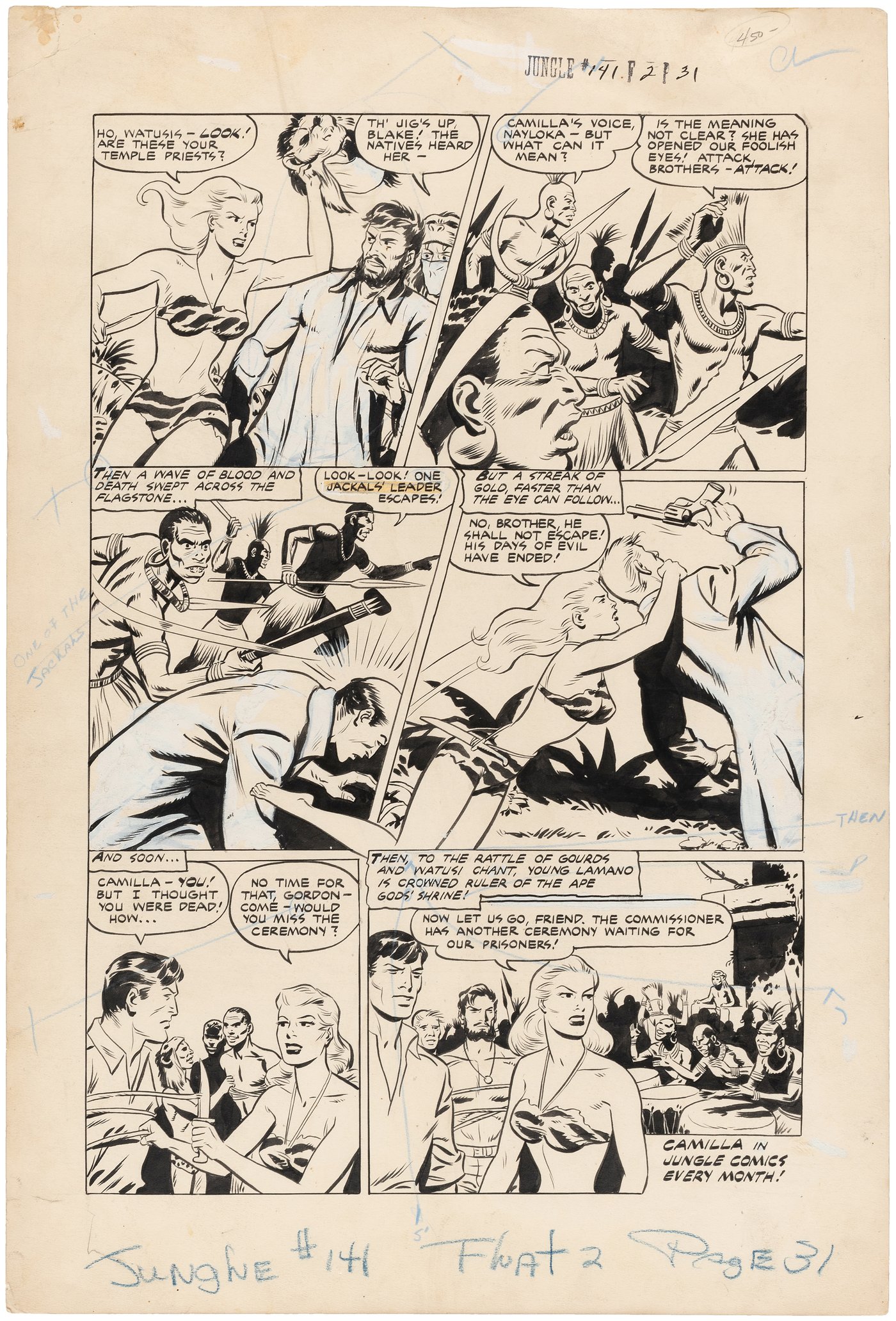 Hake's - JUNGLE COMICS #141 COMIC BOOK PAGE ORIGINAL ART BY RALPH MAYO.