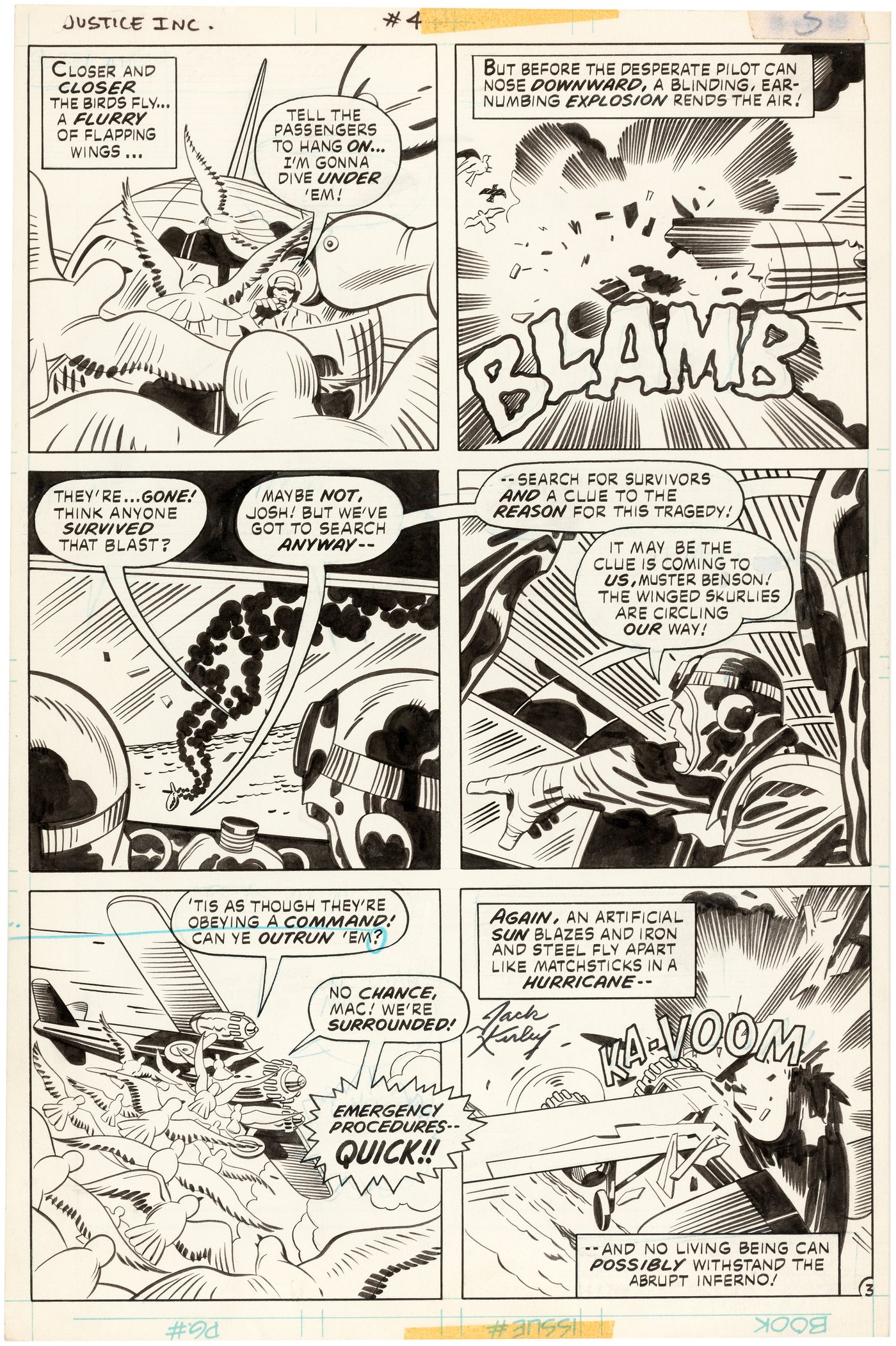 Hake's - JUSTICE INC. #4 COMIC BOOK PAGE ORIGINAL ART BY JACK KIRBY.