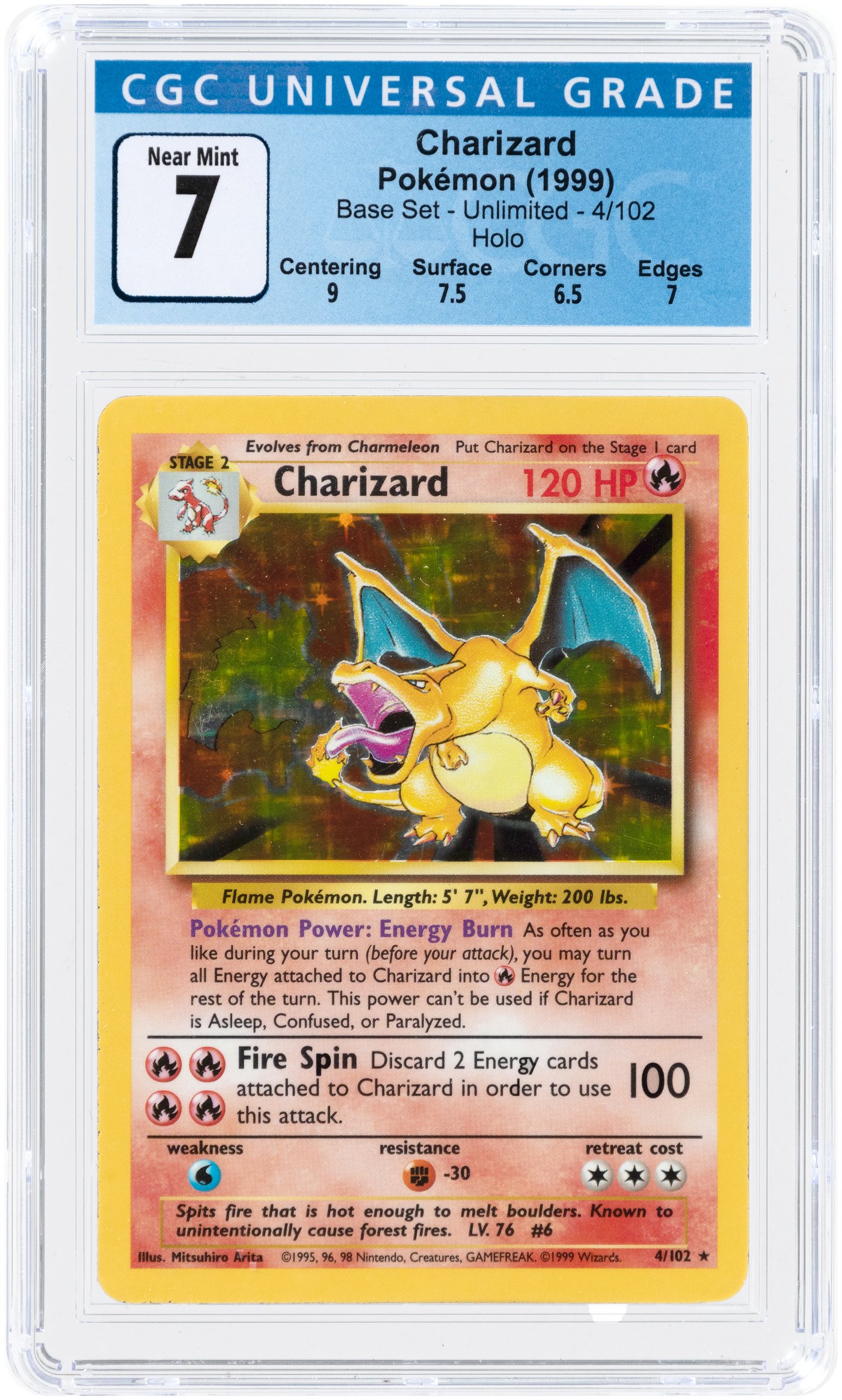 Hake's - 1999 POKÉMON BASE SET CHARIZARD 4/102 HOLO UNLIMITED CGC 7.0 NM.