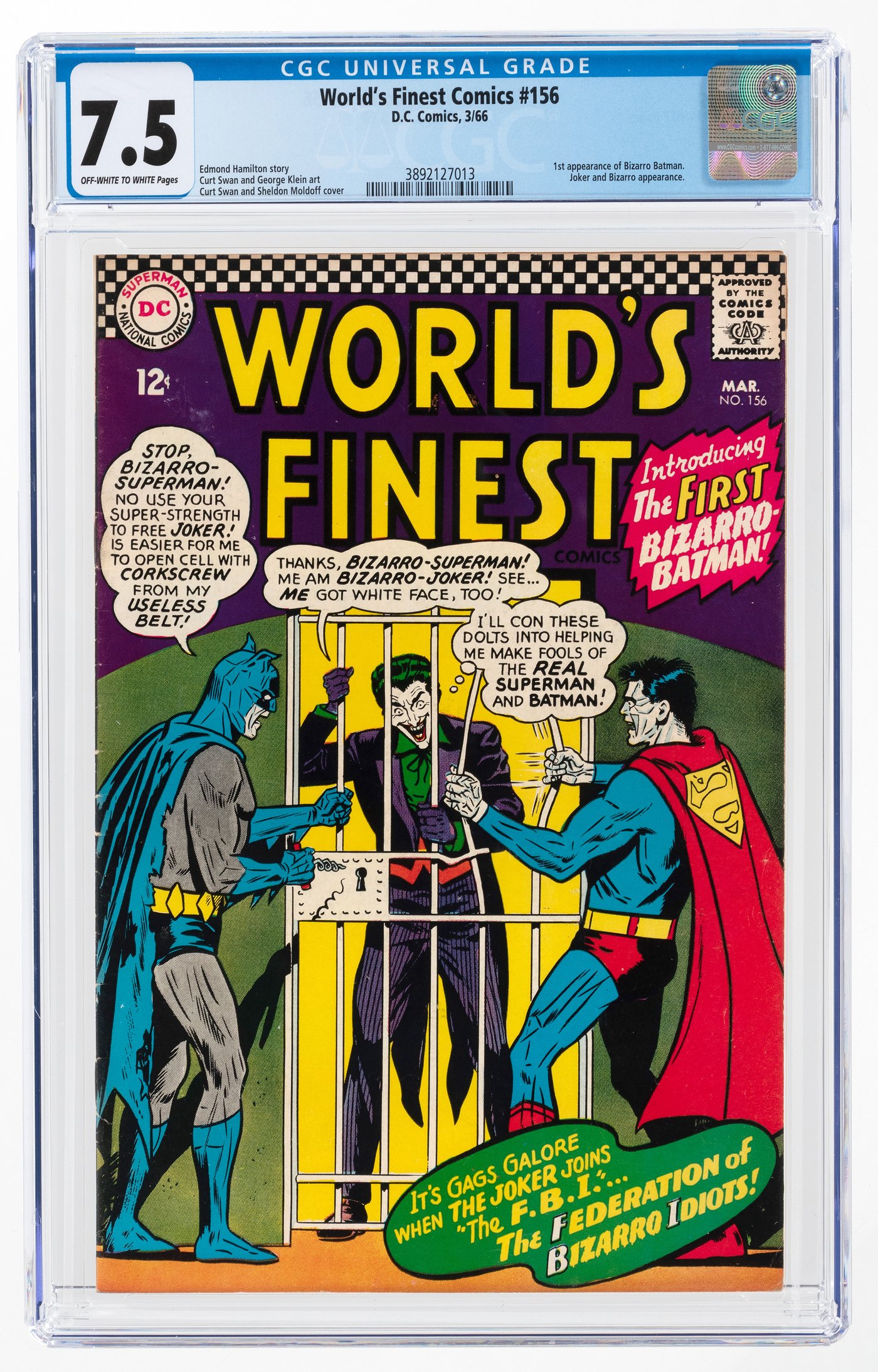 Hake's - WORLD'S FINEST COMICS #156 MARCH 1966 CGC 7.5 VF- (FIRST ...