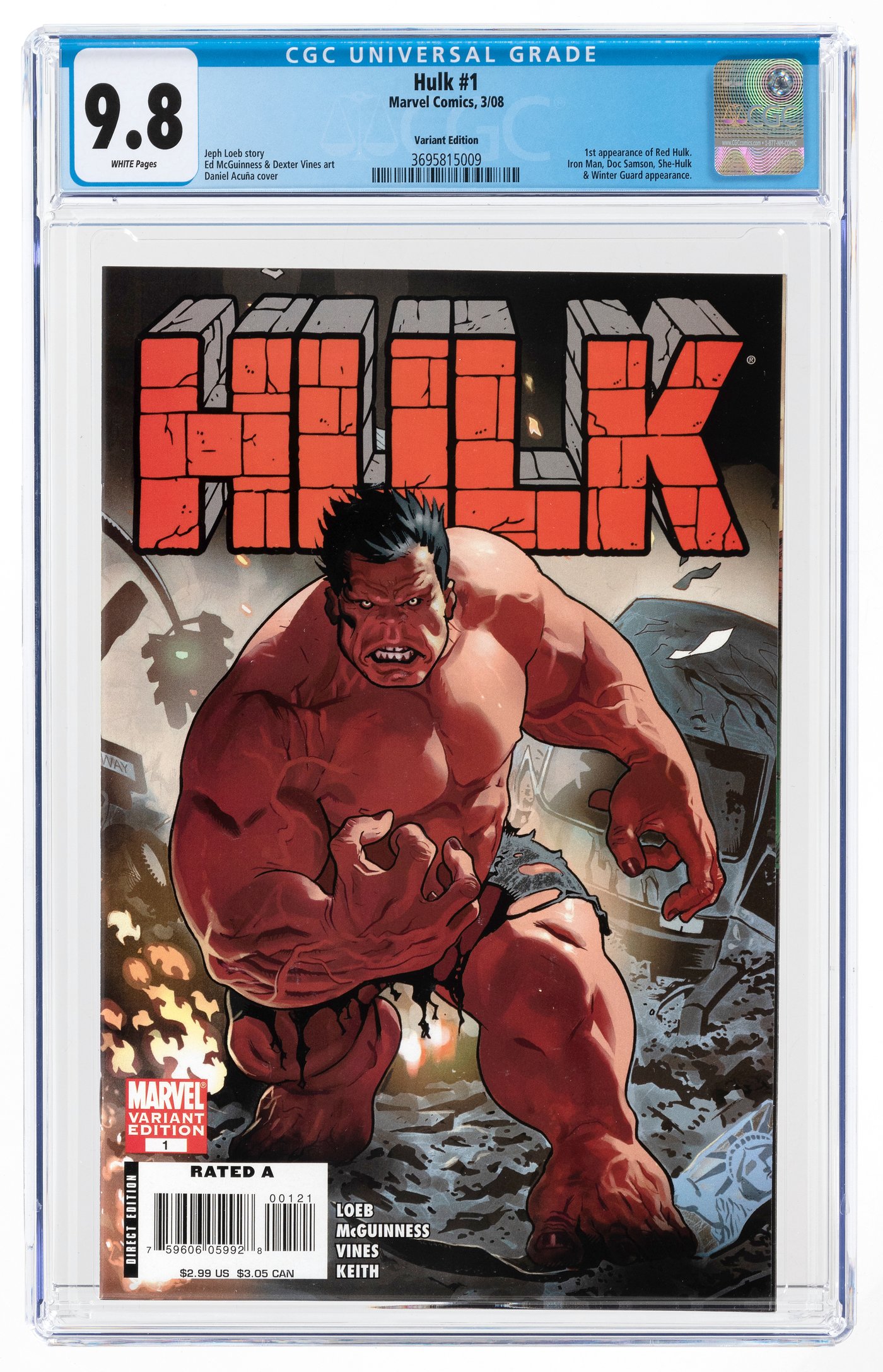 Hake's - HULK #1 MARCH 2008 CGC 9.8 NM/MINT (FIRST RED HULK - VARIANT ...