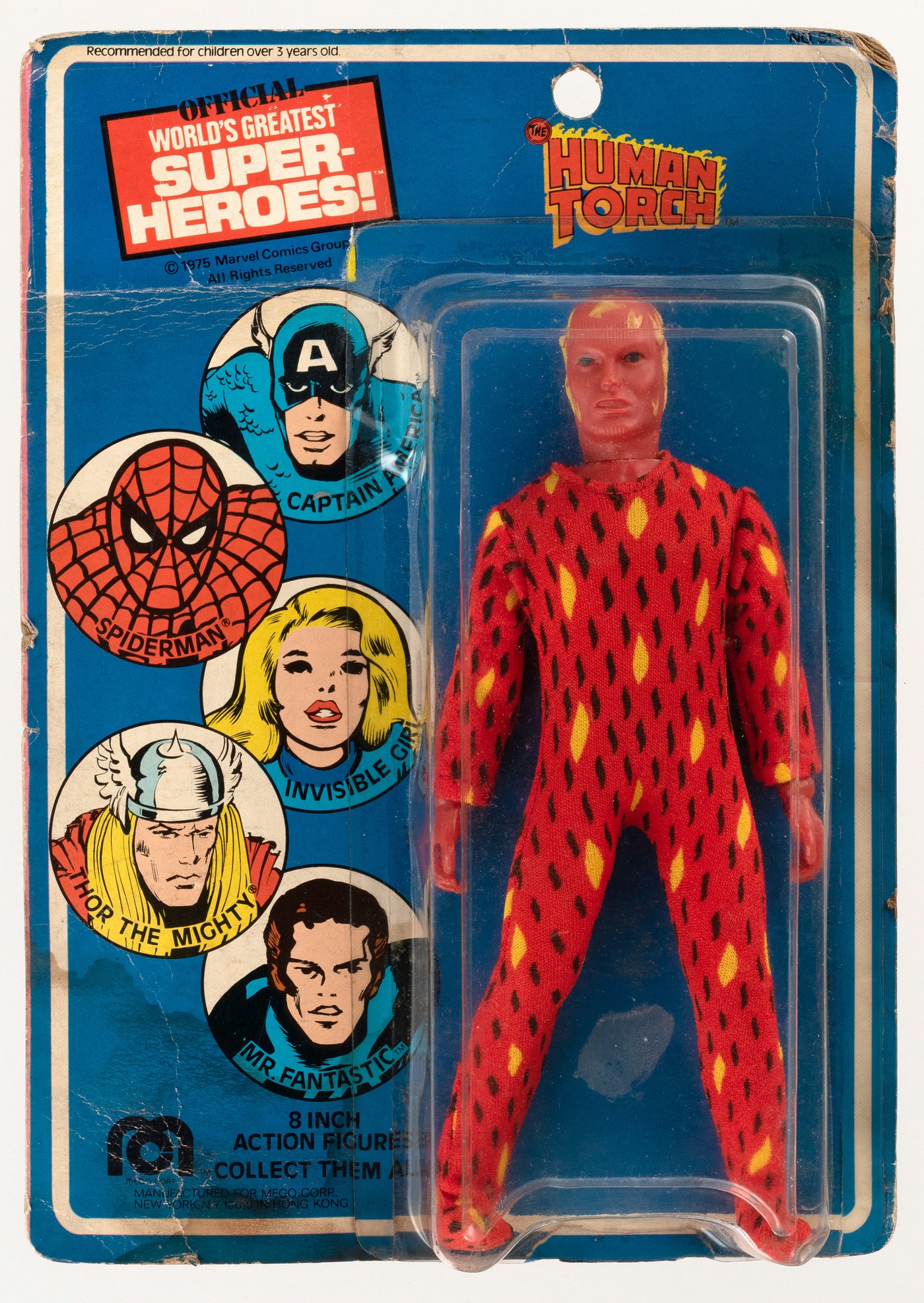 Hake's - HUMAN TORCH MEGO ACTION FIGURE ON CARD.