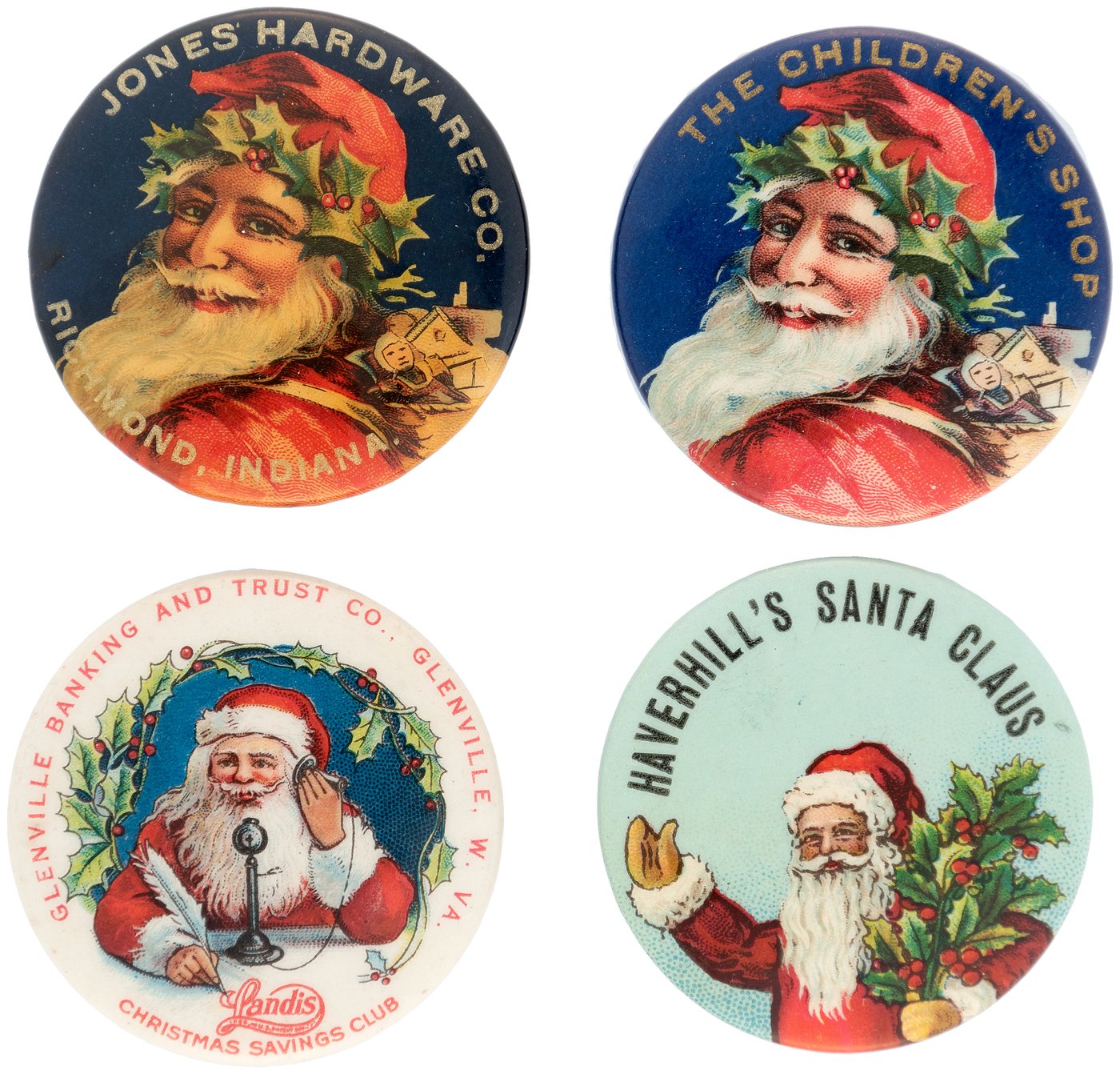 Hake's - FOUR CHOICE COLOR SANTAS WITH ADVERTISING TEXT AND BACK PAPERS ...