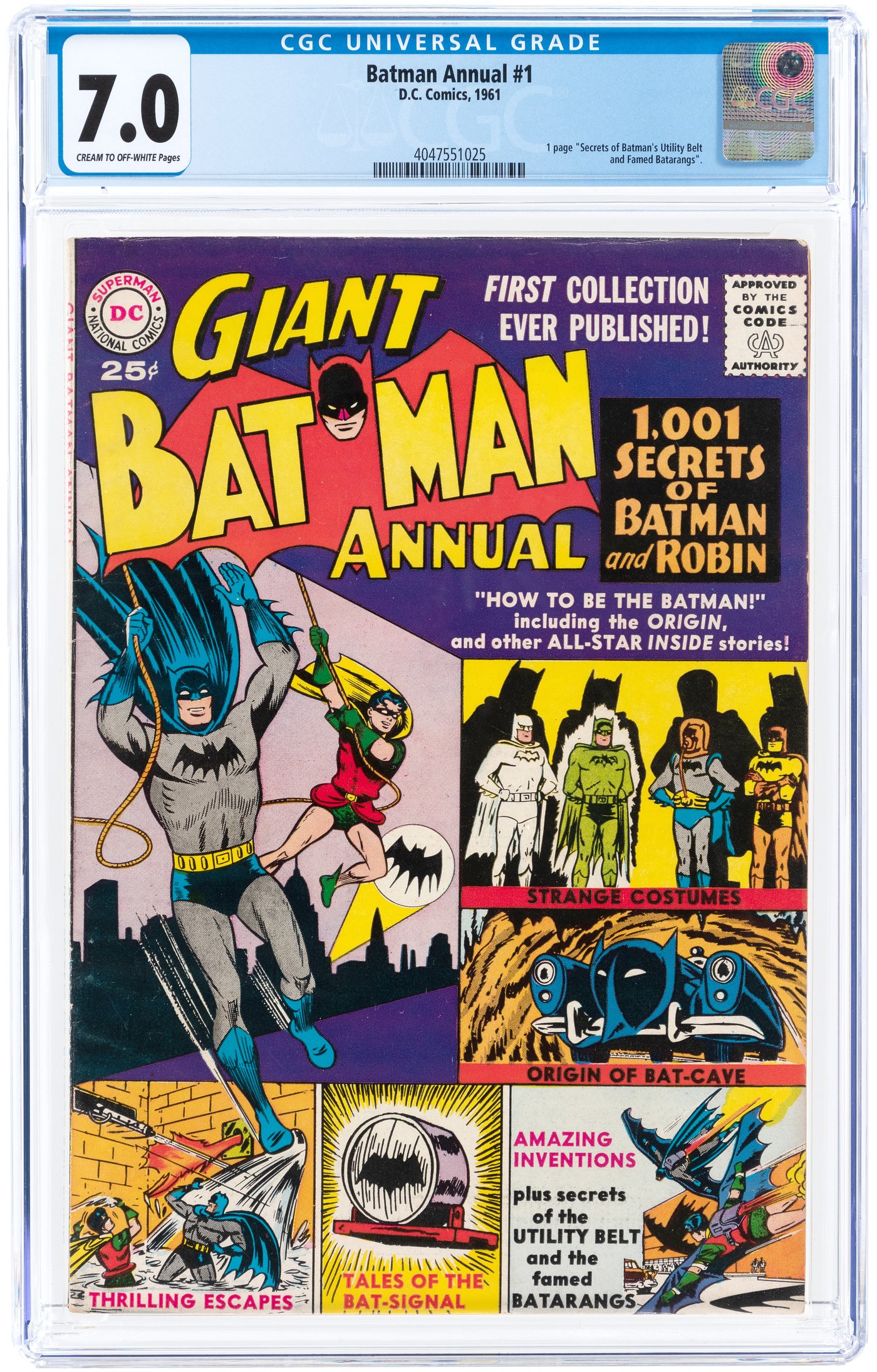 Hakes Batman Annual 1 1961 Cgc 70 Finevf