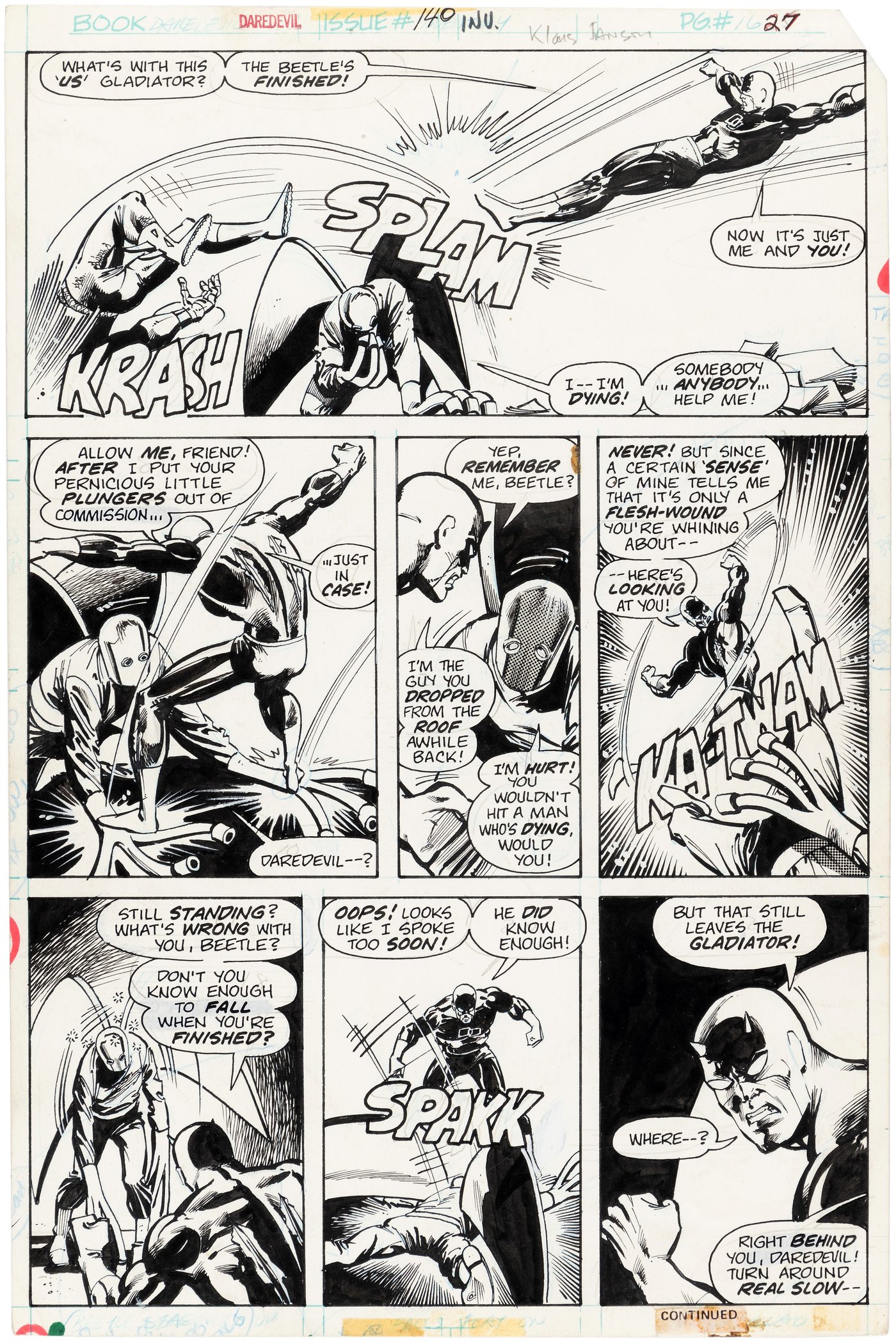 Hake's - DAREDEVIL #140 COMIC BOOK PAGE ORIGINAL ART BY SAL BUSCEMA.