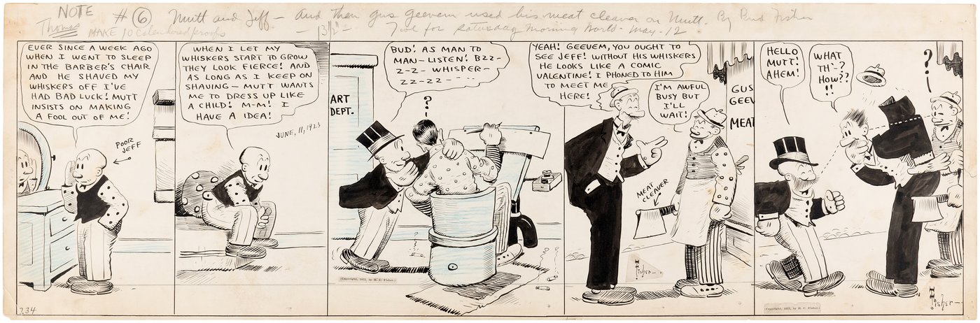 Hake's - MUTT AND JEFF 1923 DAILY STRIP ORIGINAL ART BY BUD FISHER.