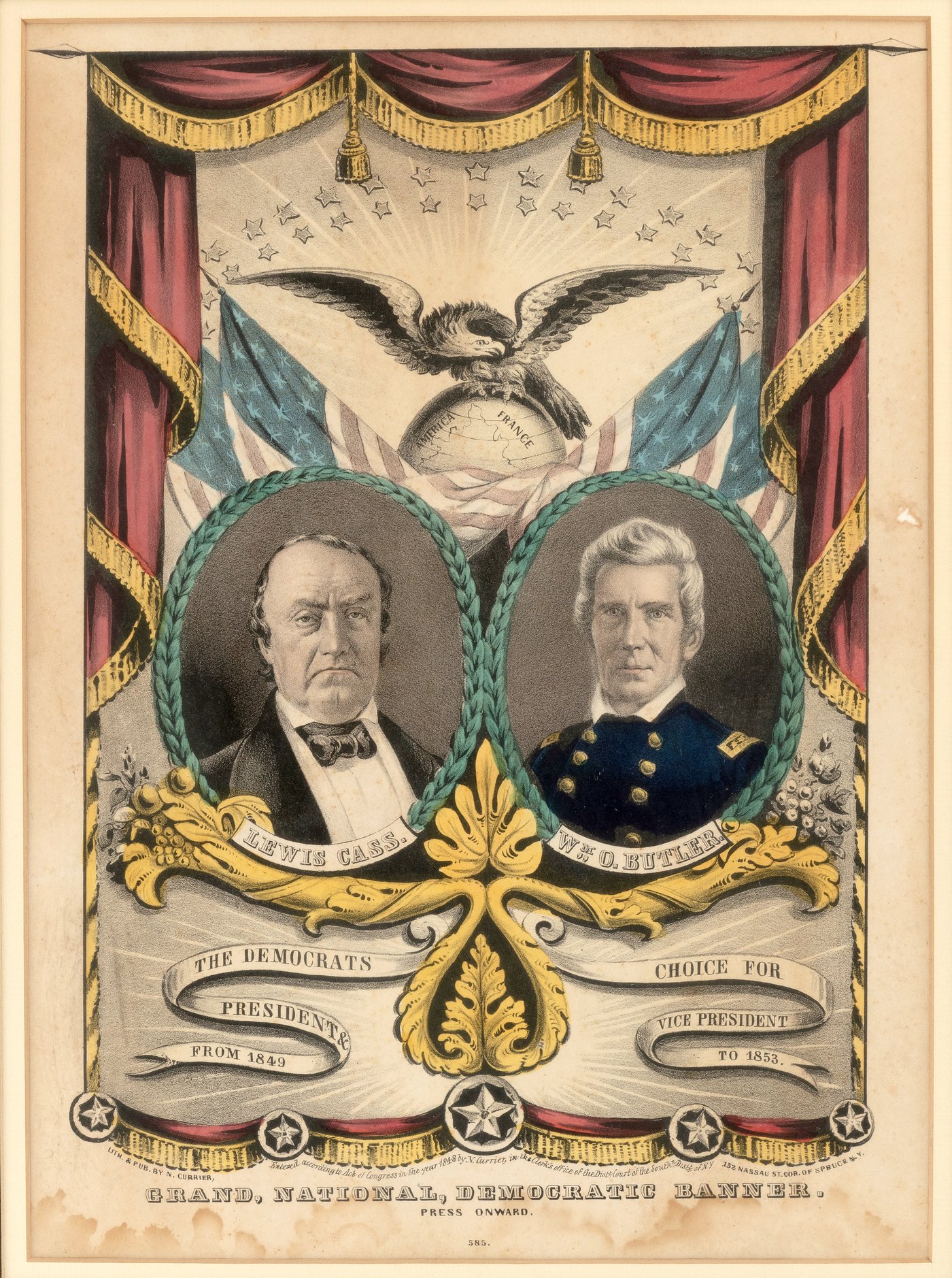 Hake's - CASS & BUTLER 1848 JUGATE GRAND NATIONAL DEMOCRATIC BANNER BY ...