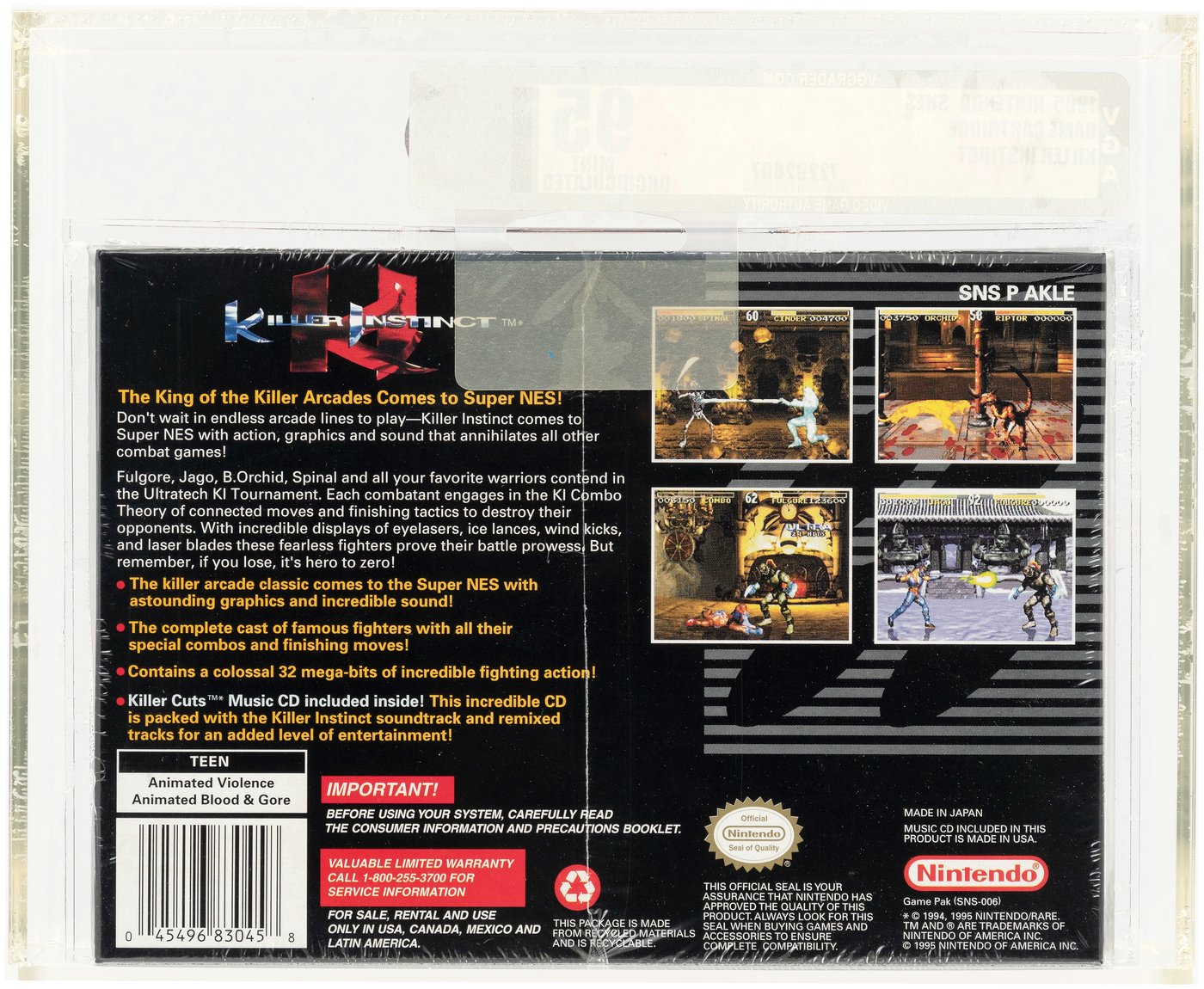 Hake's - NINTENDO SNES (1995) KILLER INSTINCT (WITH KILLER CUTS MUSIC ...