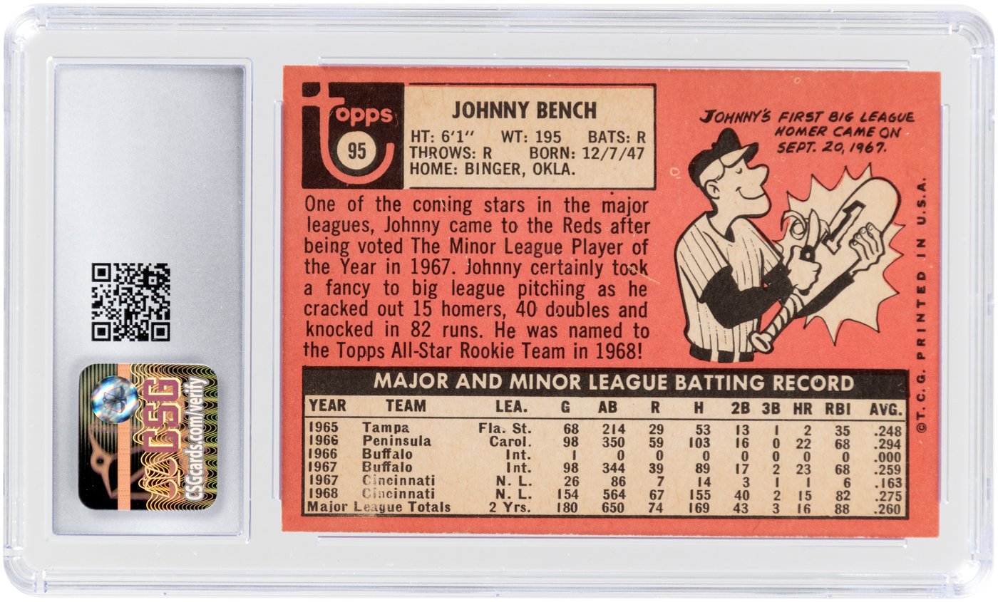 #95 Johnny Bench HOF - 1969 Topps Baseball Cards (Star) Graded