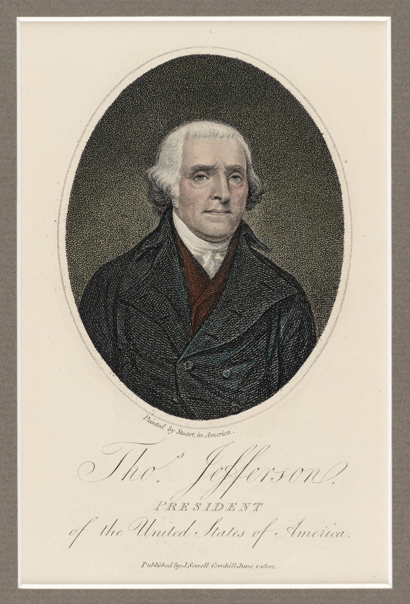 Hake's - THOMAS JEFFERSON J. SEWELL 1802 HAND COLORED ENGRAVING.