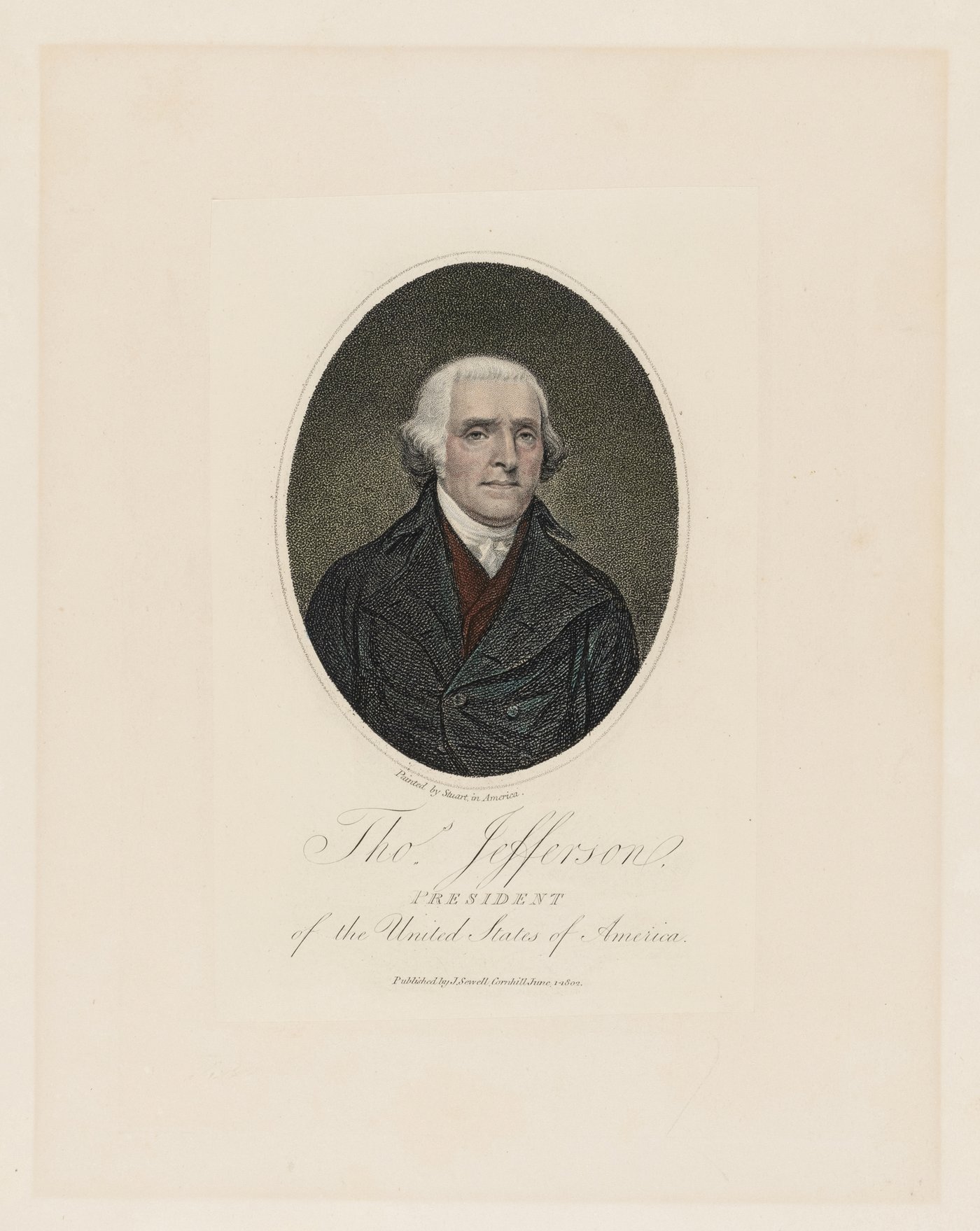 Hake's - THOMAS JEFFERSON J. SEWELL 1802 HAND COLORED ENGRAVING.