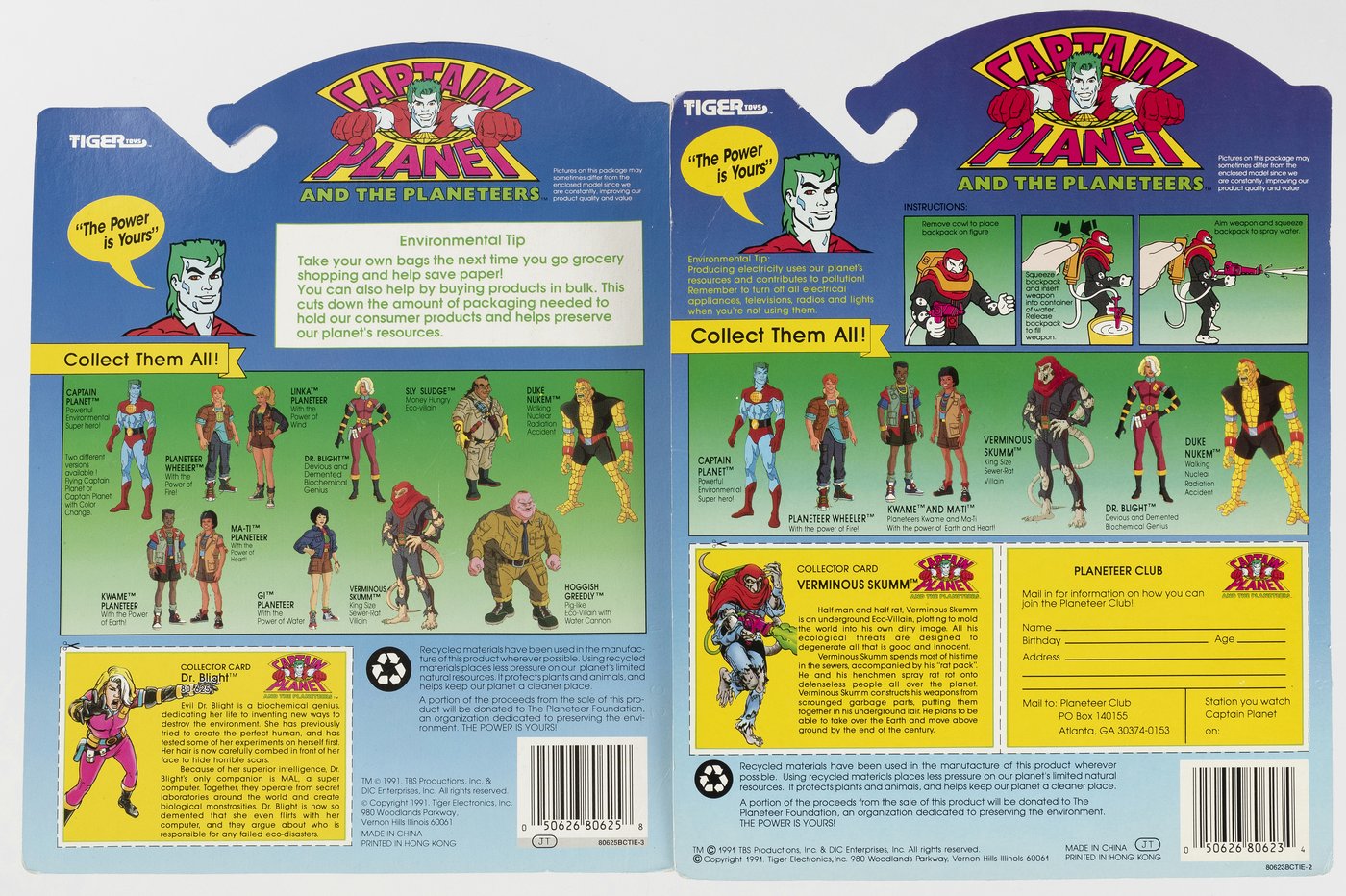 Hake's - CAPTAIN PLANET CARDED ACTION FIGURE PAIR AND BOXED VEHICLE.