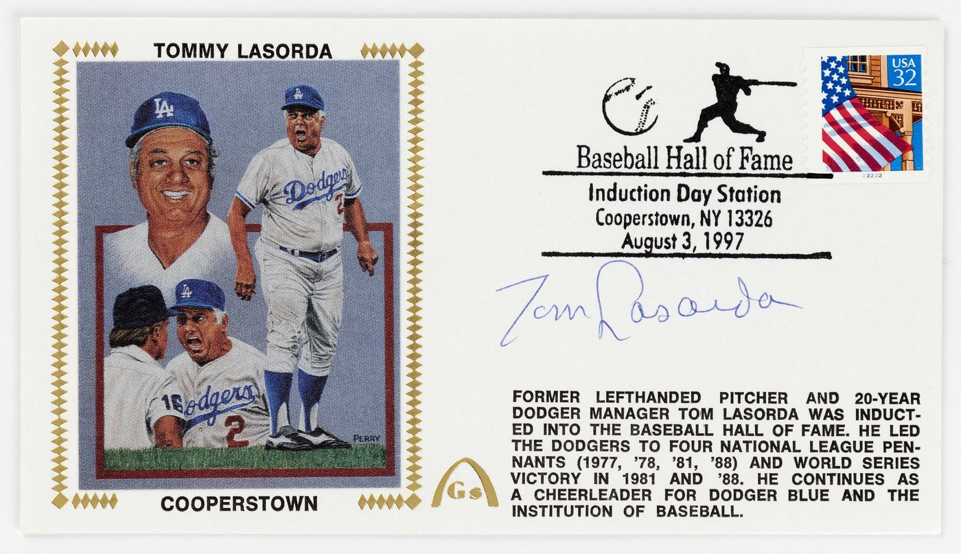 Hake's - 1997 TOMMY LASORDA (HOF) SIGNED FIRST DAY COVER SILK CACHE ...