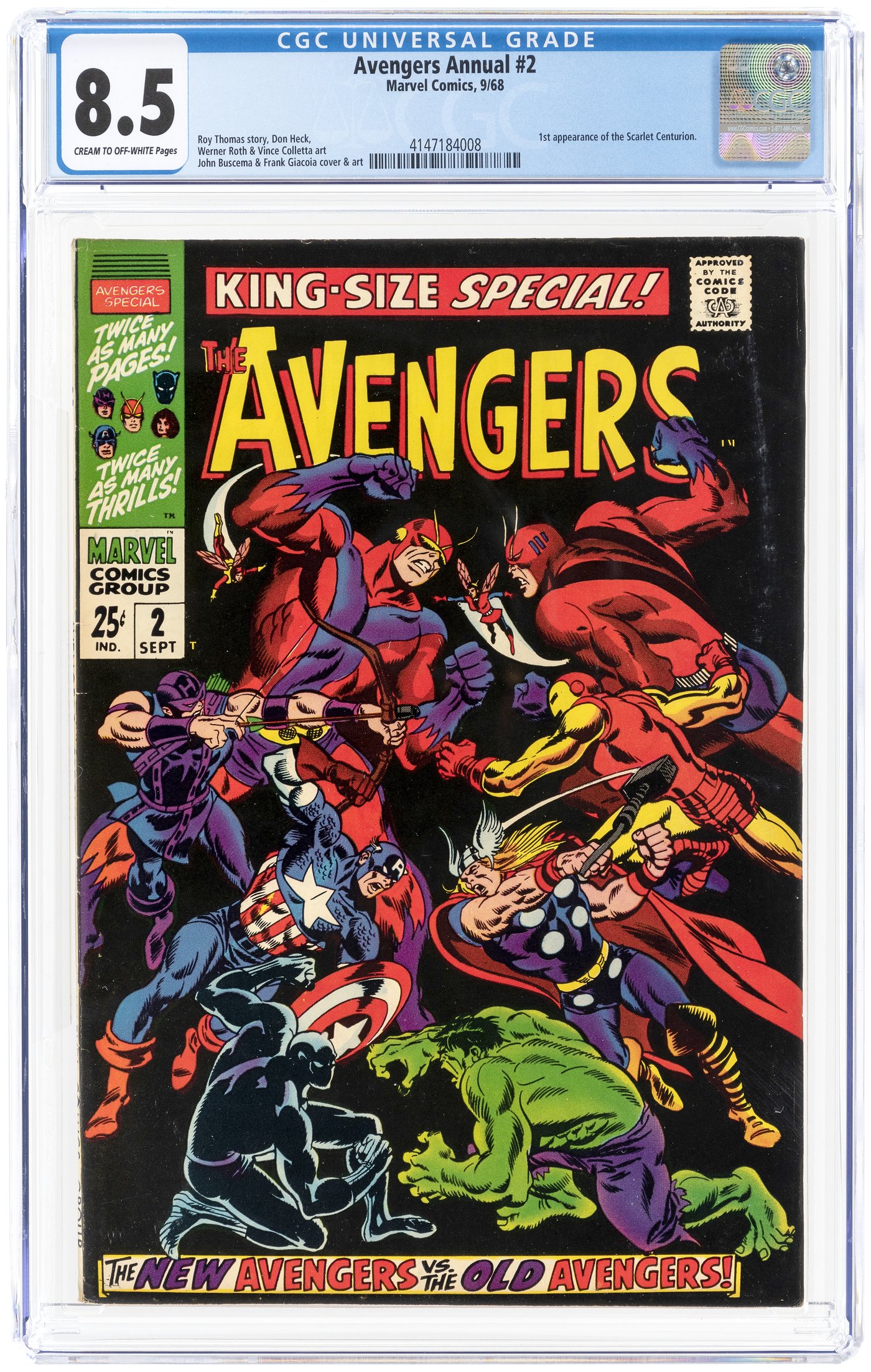 Hake's - AVENGERS ANNUAL #2 SEPTEMBER 1968 CGC 8.5 VF+ FIRST SCARLET ...