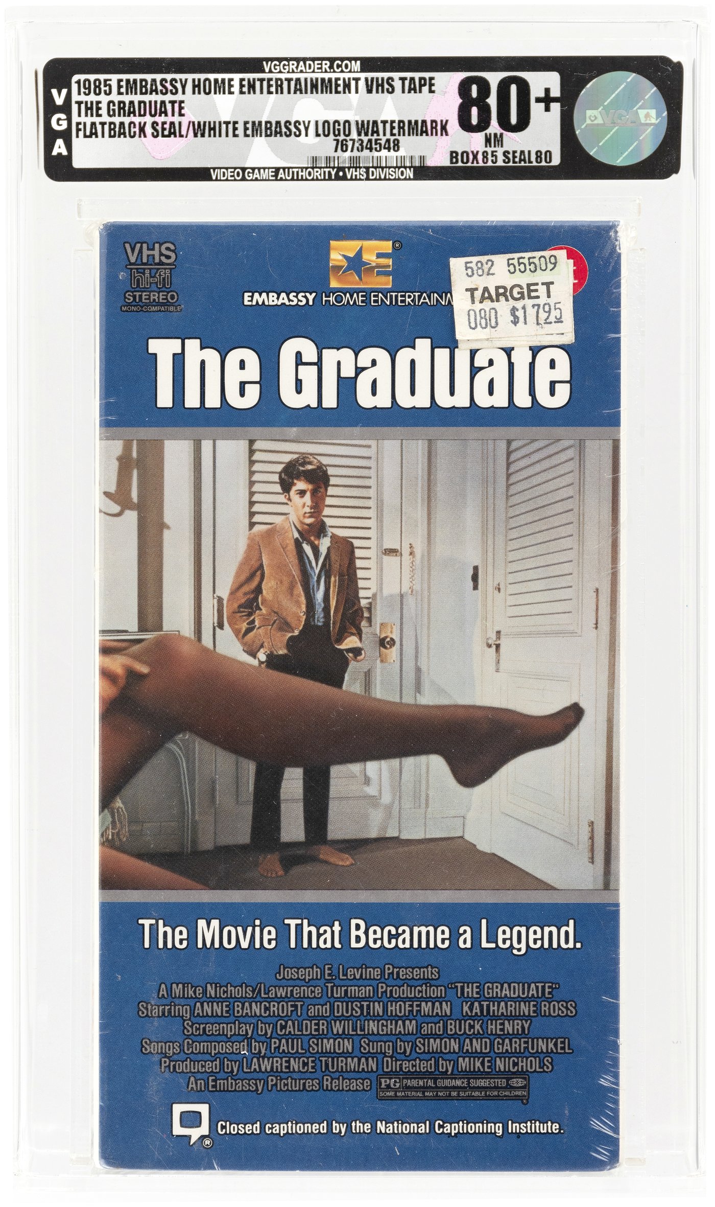 Hakes The Graduate Vhs 1985 Vga 80 Nm Flatback Sealwhite Embassy Logo Watermark 0017