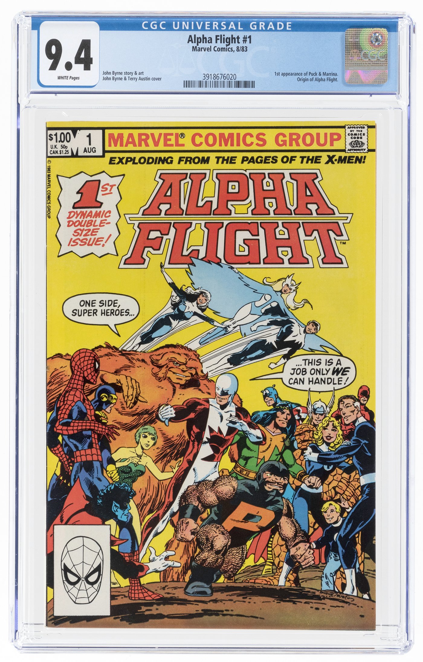 Hake's - ALPHA FLIGHT #1 AUGUST 1983 CGC 9.4 NM (FIRST PUCK & MARRINA).