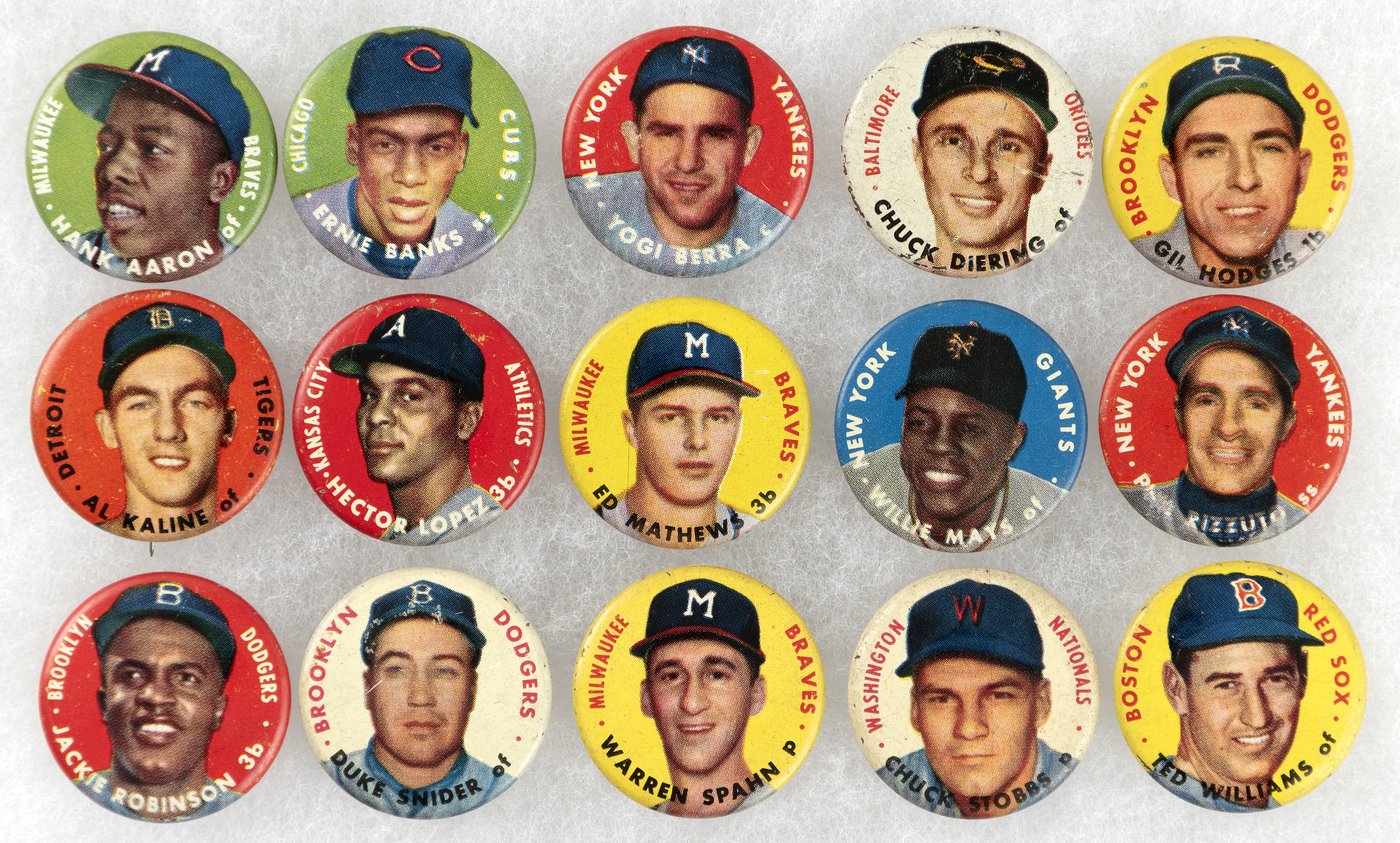 Hake's - 1956 TOPPS BASEBALL BUTTONS COMPLETE SET OF 60 INCLUDING 12 ...