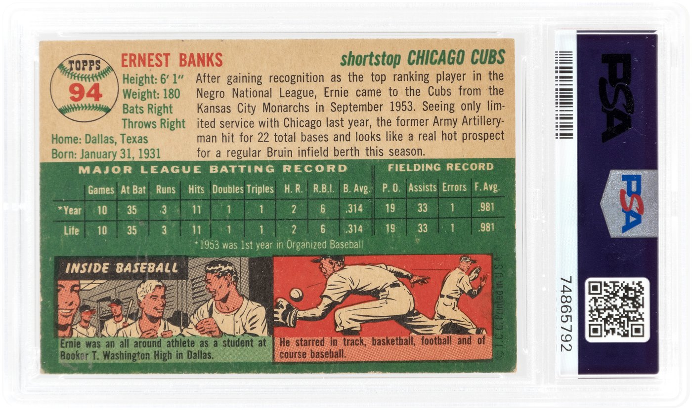 Ernie Banks Signed 1954 Topps #94 Rookie Baseball Card PSA