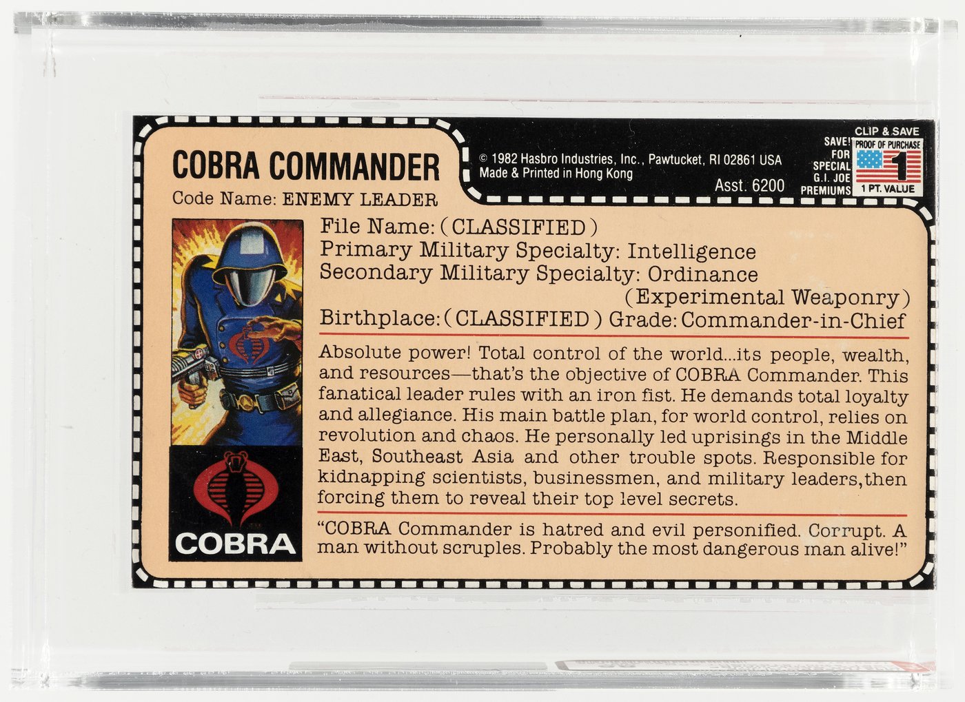 Hake's - G.I. JOE (1982) - COBRA COMMANDER SERIES 1 BLISTER BACK