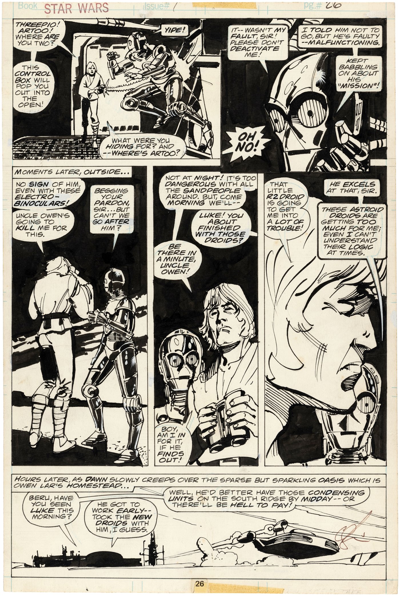 Hake S Star Wars 1 Comic Book Page Original Art By Howard Chaykin