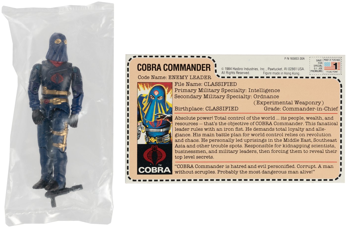 Hake's - G.I. JOE (1984) - COBRA COMMANDER (V2) SERIES 3 MAIL-AWAY BAGGED  FIGURE WITH ID CARD & SHIPPING BOX.