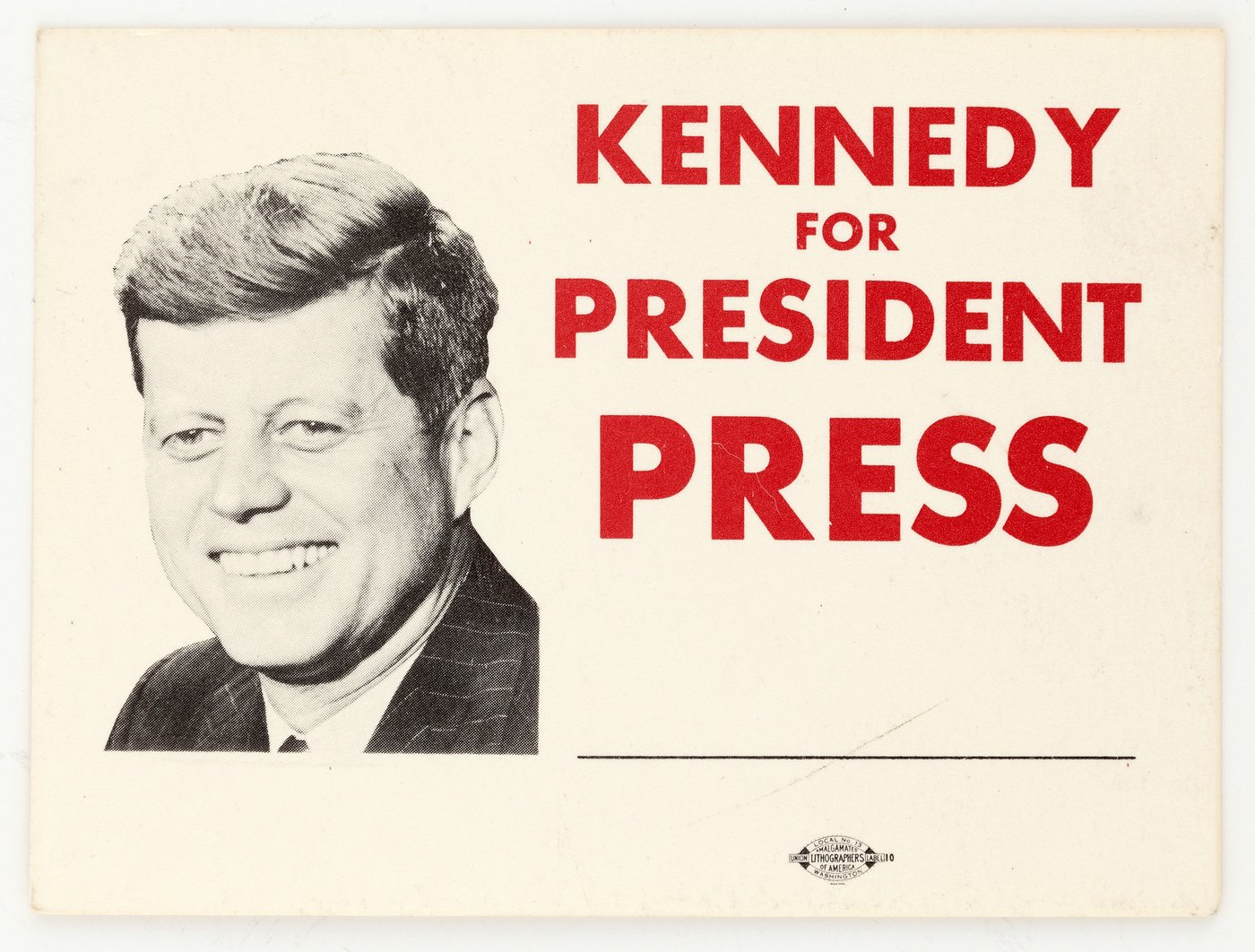 Hake's KENNEDY FOR PRESIDENT PRESS PORTRAIT CARD.