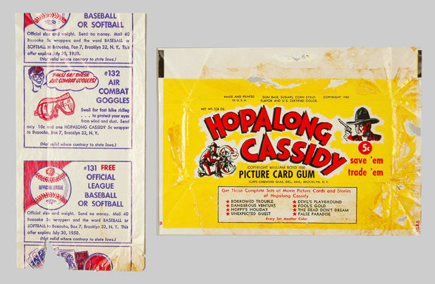 Hake's - "HOPALONG CASSIDY PICTURE CARD GUM" 5¢ WRAPPER WITH INSERT SHEET.