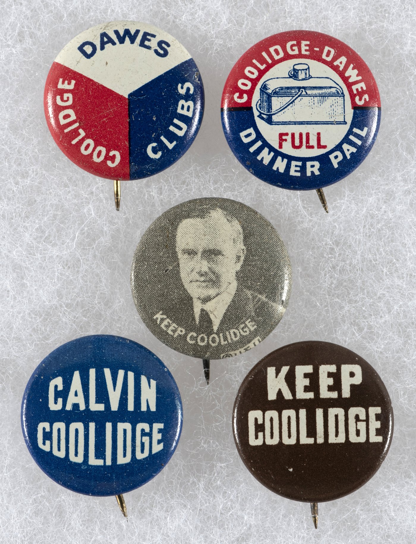 Hake's - GROUP OF FIVE COOLIDGE LITHO BUTTONS.