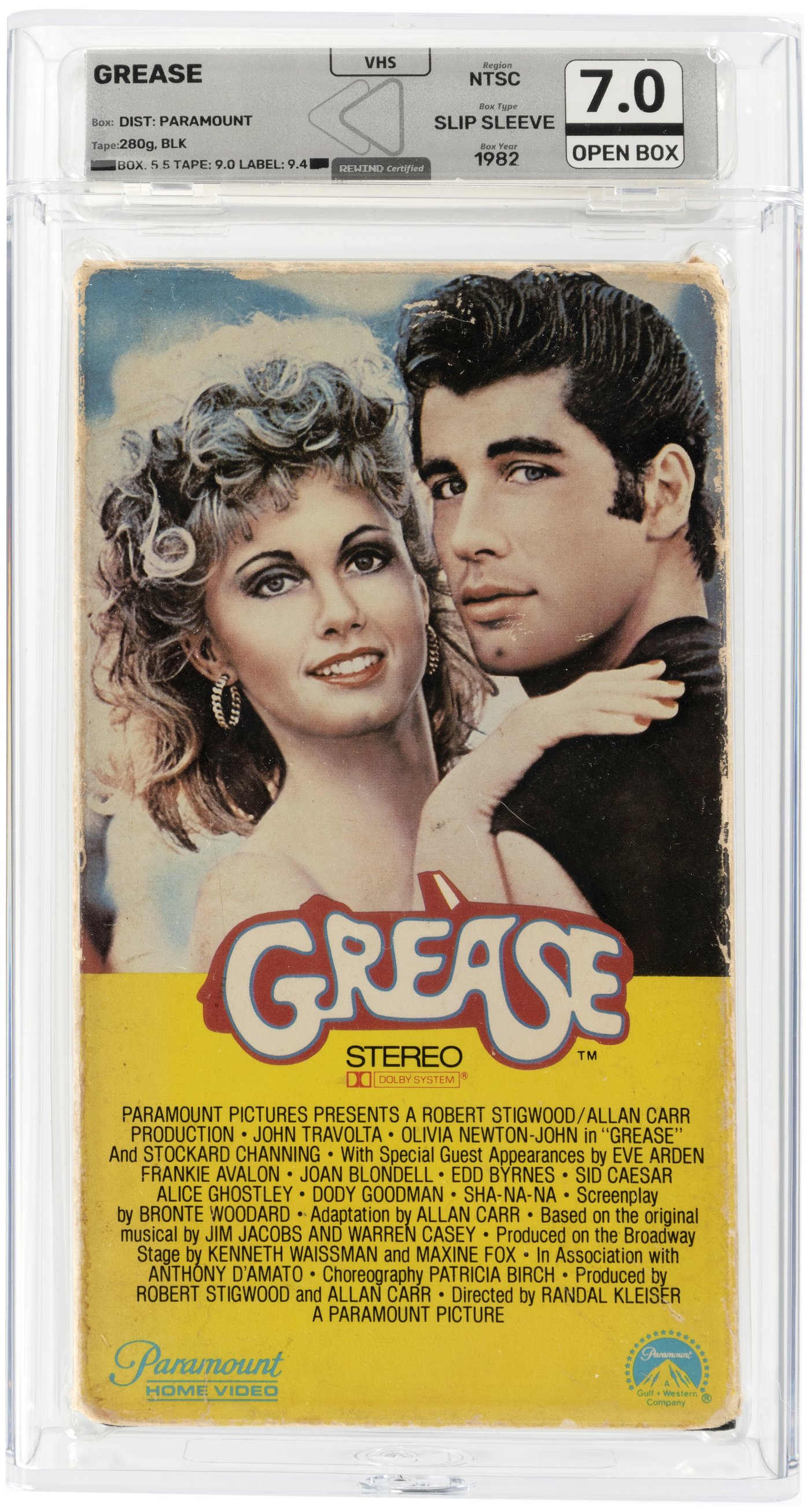 Hake's - GREASE 1982 PARAMOUNT VHS TAPE REWIND GRADING 7.0 (OPEN BOX).