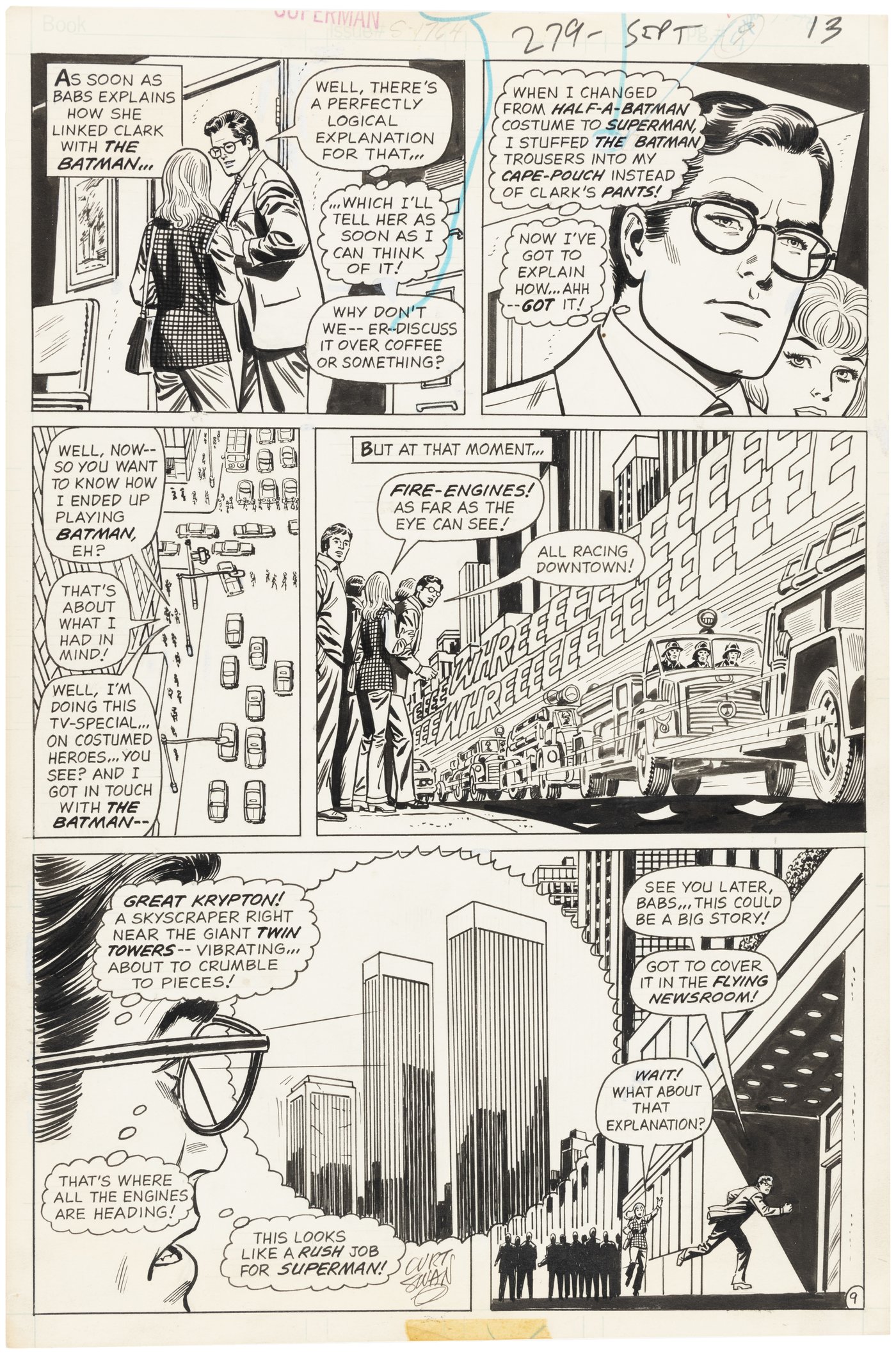 Hake's - SUPERMAN #279 COMIC BOOK PAGE ORIGINAL ART BY CURT SWAN.