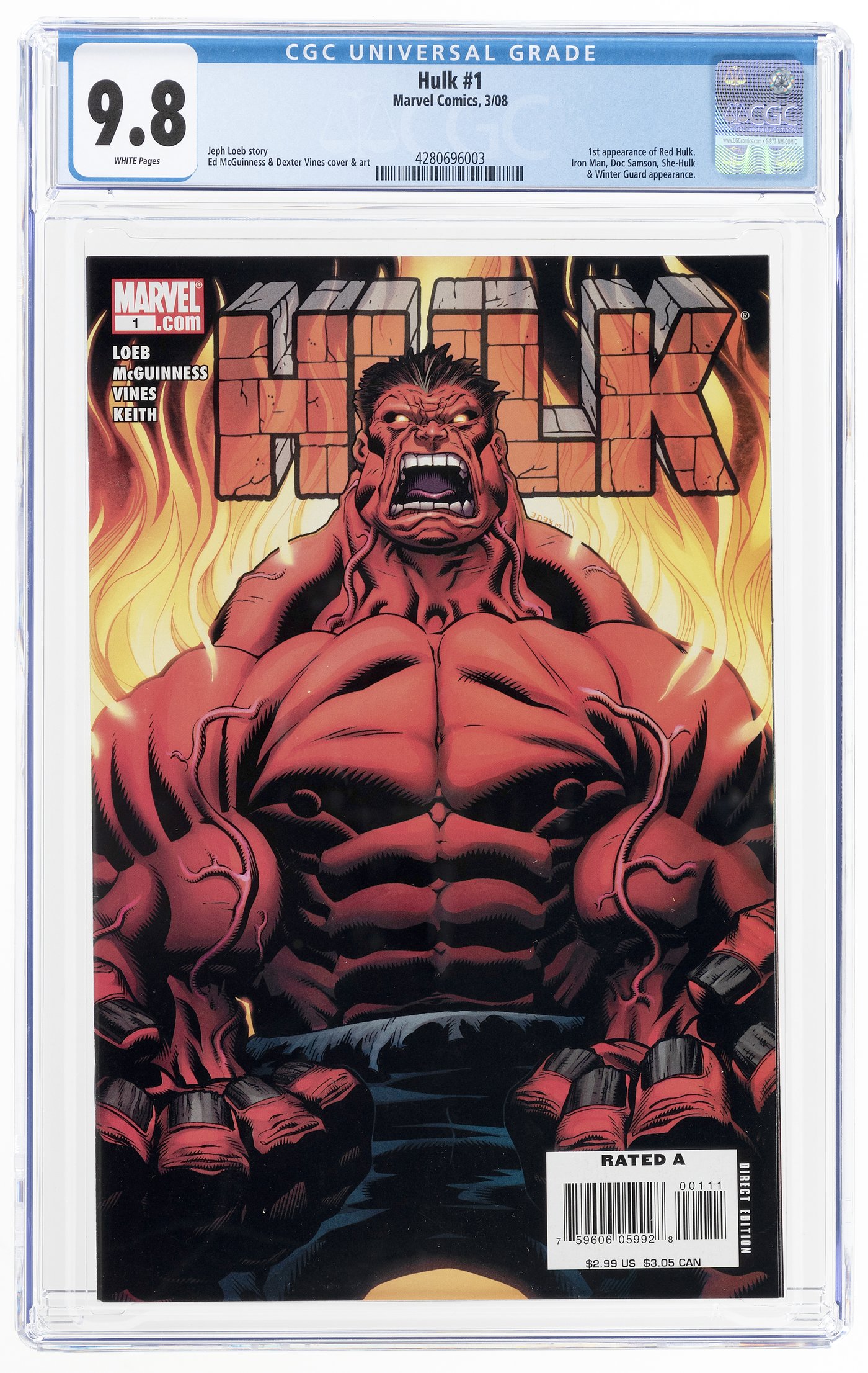 Hake's - HULK #1 MARCH 2008 CGC 9.8 NM/MINT (FIRST RED HULK).