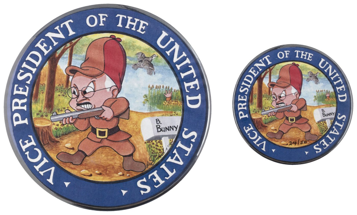 Hake's - PAIR OF DICK CHENEY ELMER FUDD BRIAN CAMPBELL BUTTONS.