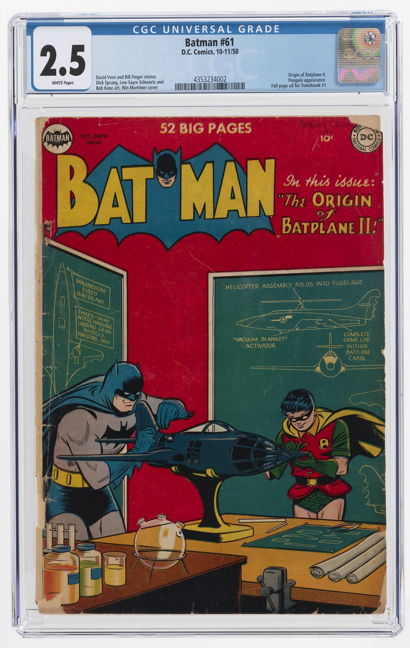 Hakes Batman 61 October November 1950 Cgc 25 Good