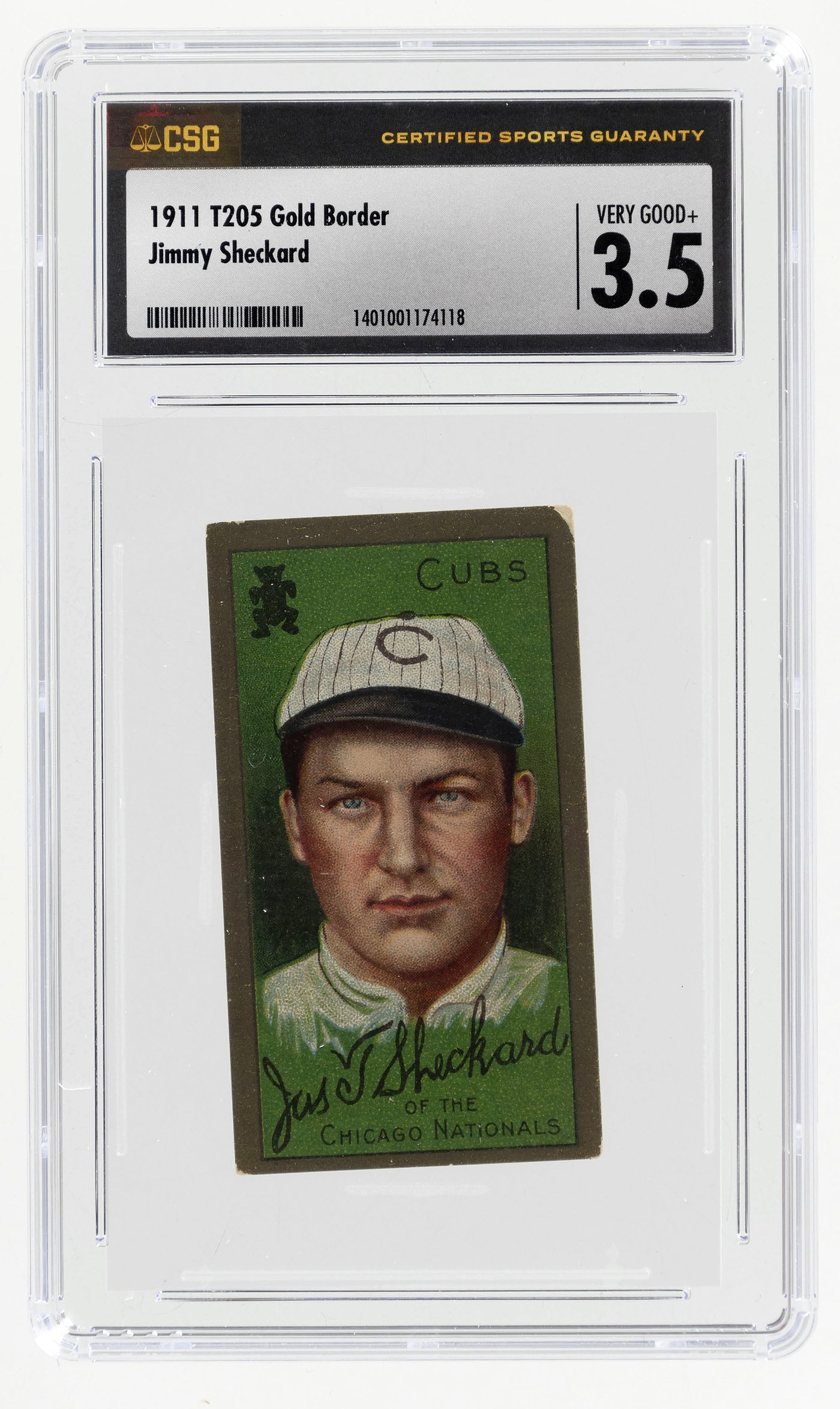 Hake's - 1911 T205 GOLD BORDER JIMMY SHECKARD CSG 3.5 VERY GOOD+.