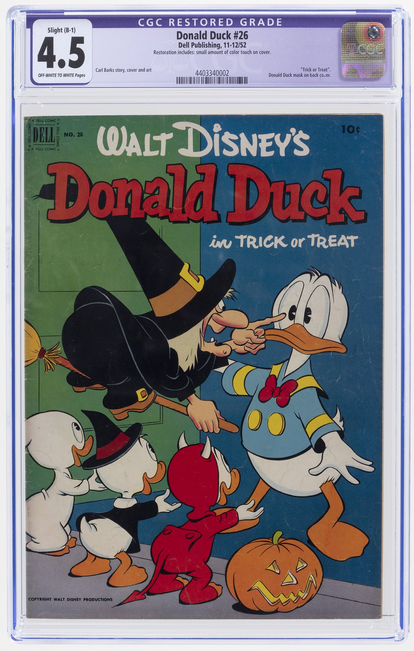 Hake's - DONALD DUCK #26 NOVEMBER-DECEMBER 1952 CGC RESTORED 4.5 SLIGHT ...