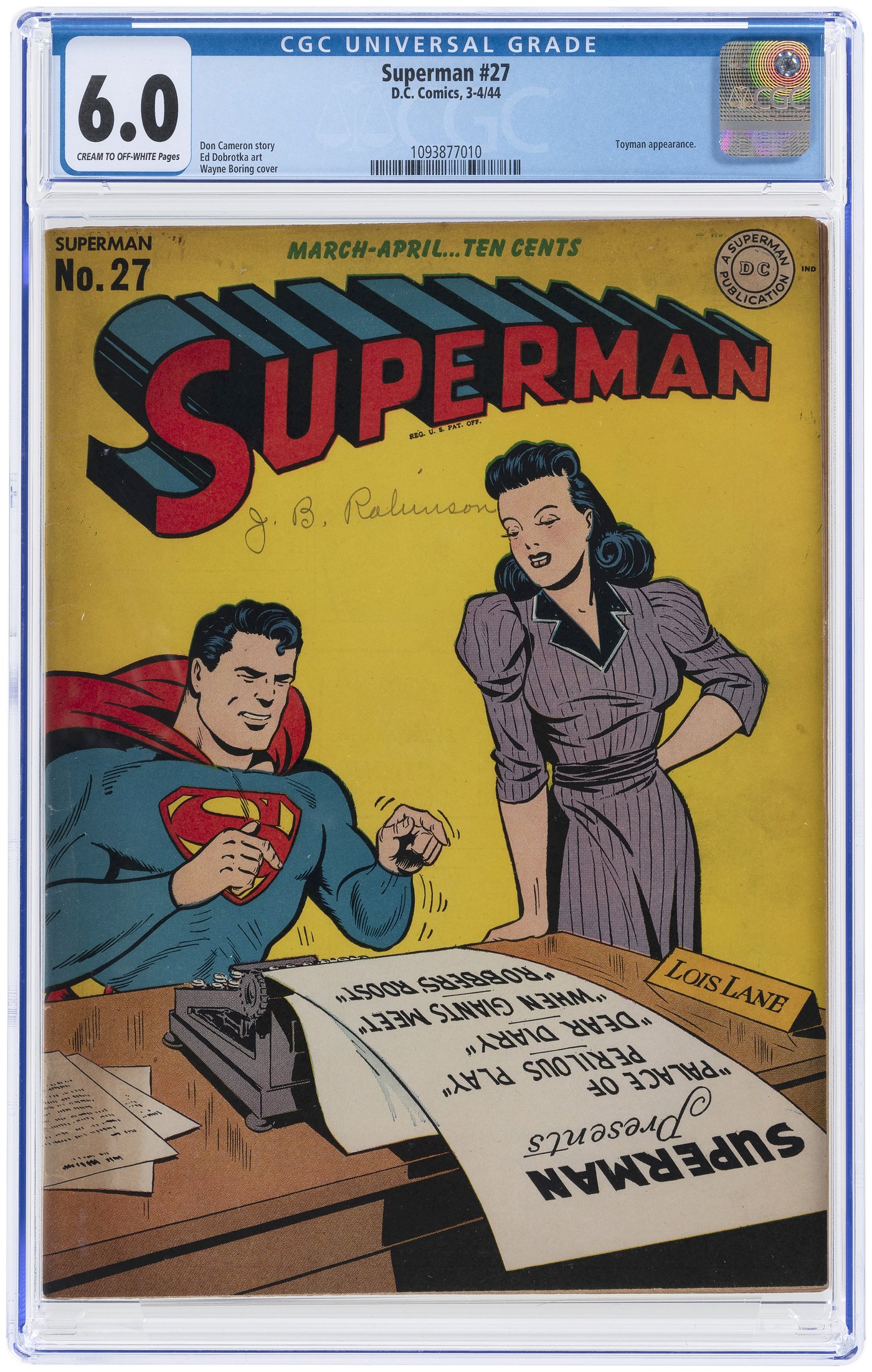 Hake's - SUPERMAN #27 MARCH-APRIL 1944 CGC 6.0 FINE.