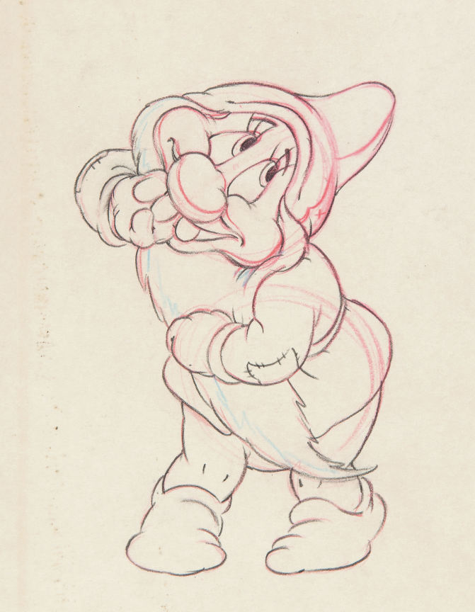 Hakes Snow White And The Seven Dwarfs Doc And Bashful Original Production Drawing Pair 