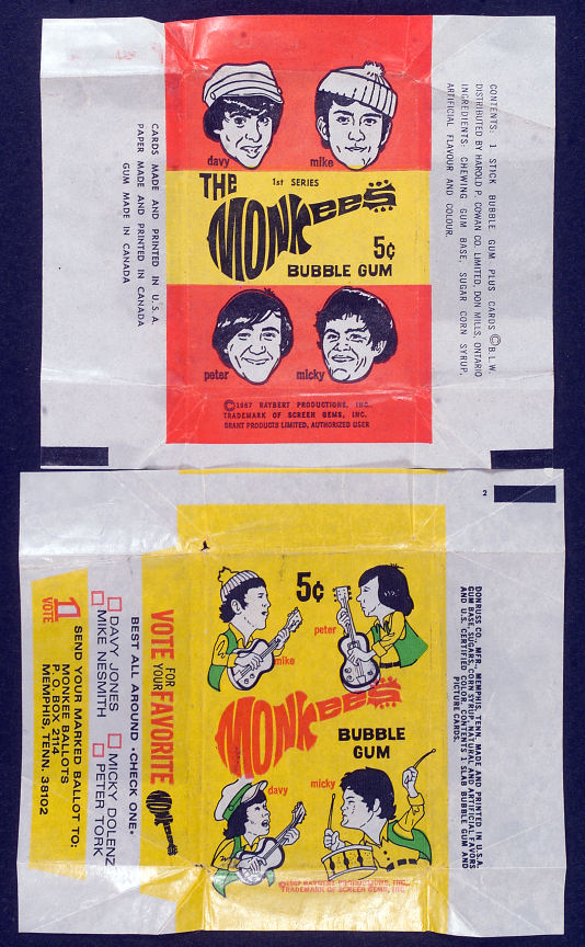 Hake's - "THE MONKEES" GUM CARD WRAPPERS.