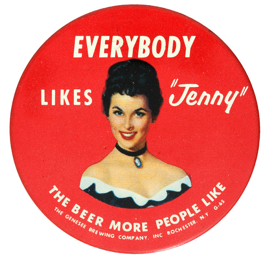 Hake's - GENESEE BREWING 3” BUTTON PICTURING THEIR ICONIC LADY “JENNY.”